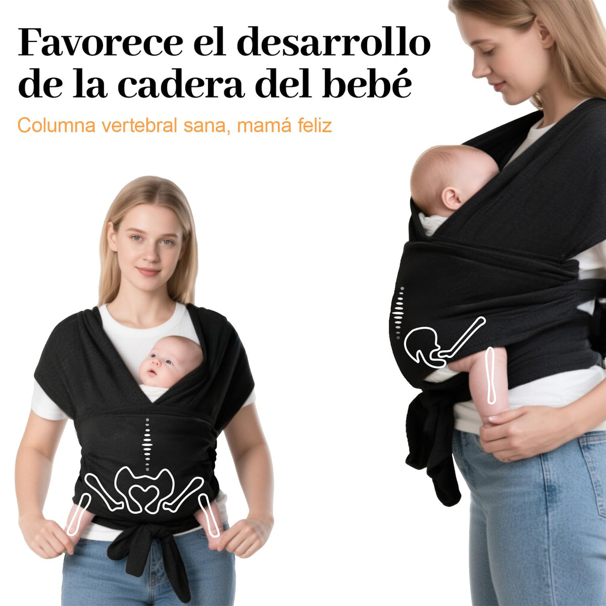Fular Ergonómico para Bebé, Fular portabebés elástico todo en 1, Fular para bebé, Transpirable Fresco, Hasta 10Kg, para mamás y papás, regalo perfecto para viajar(Negro)