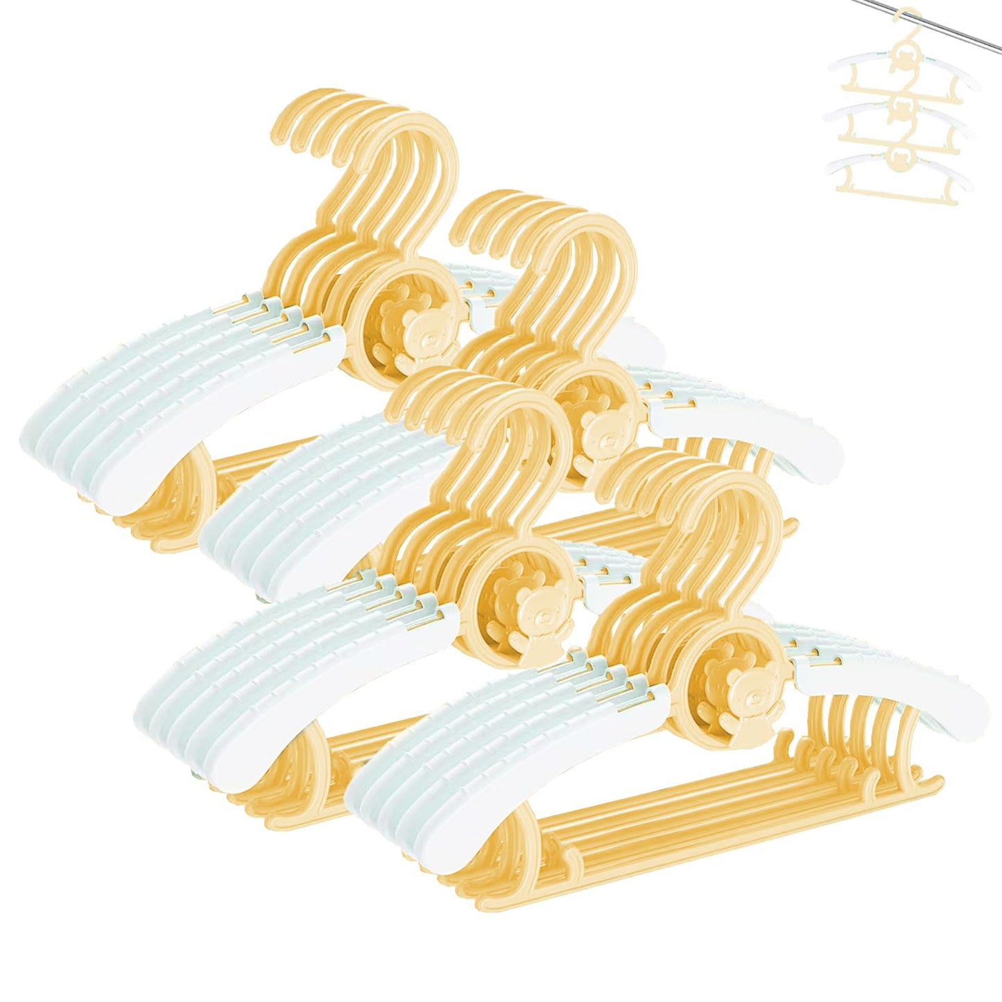 HGYZE Perchas para Clóset de Guardería de Bebé, Ultradelgadas Antideslizantes y Extensibles Percha de Pantalones Infantiles para Ropa de Recién Nacido -20pcs Regalo Amarillo- Percha de Abrigo