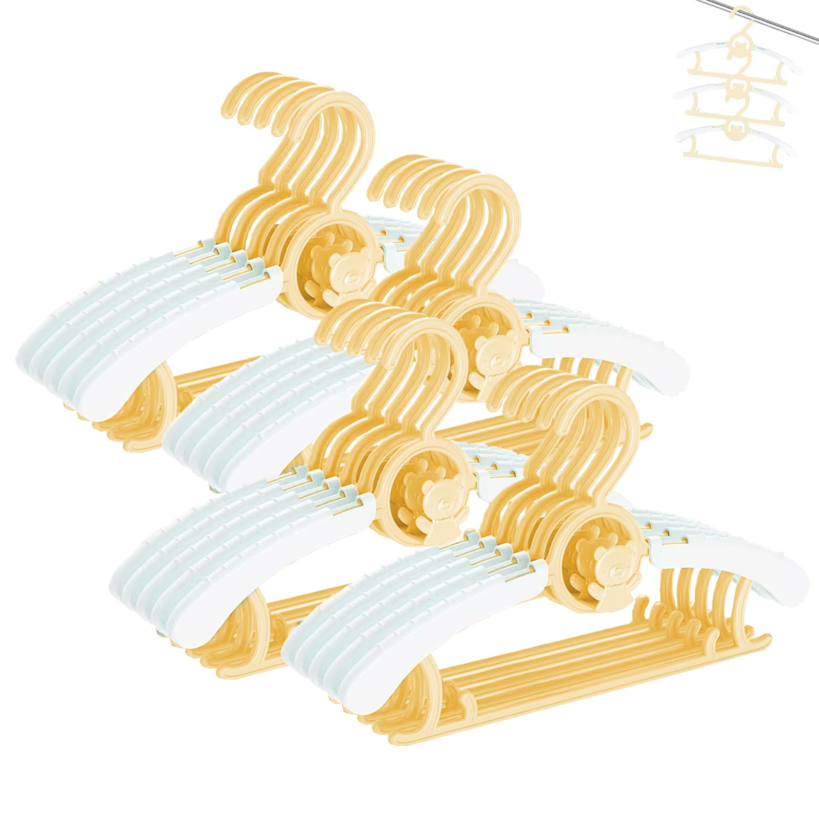 HGYZE Perchas para Clóset de Guardería de Bebé, Ultradelgadas Antideslizantes y Extensibles Percha de Pantalones Infantiles para Ropa de Recién Nacido -20pcs Regalo Amarillo- Percha de Abrigo