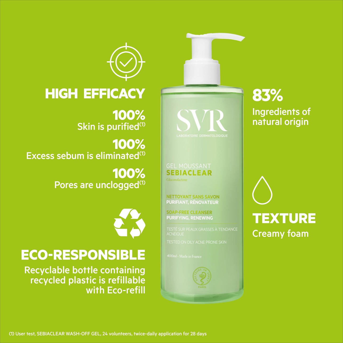 SVR Sebiaclear Gel Moussant Limpiador Facial y Corporal para Piel Mixta, Grasa y con Tendencia al Acné | Con Ácido Salicílico y Gluconolactona | Sin Jabón | 400 ml
