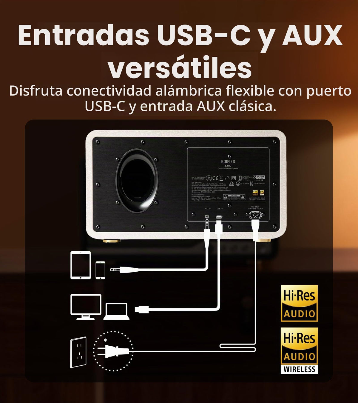 Altavoz Inalámbrico Edifier S300 Retro Multihabitación 80W Bluetooth Audio Alta Resolución con Control Remoto