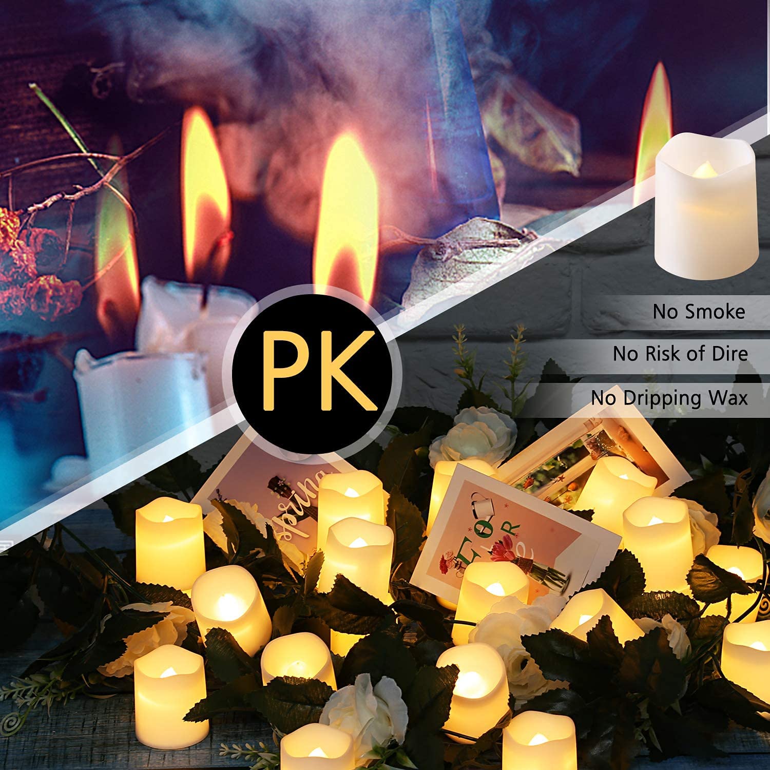 Velas LED Nasjac Blancas Impermeables Efecto Llama para Decoración 24/48 Luces