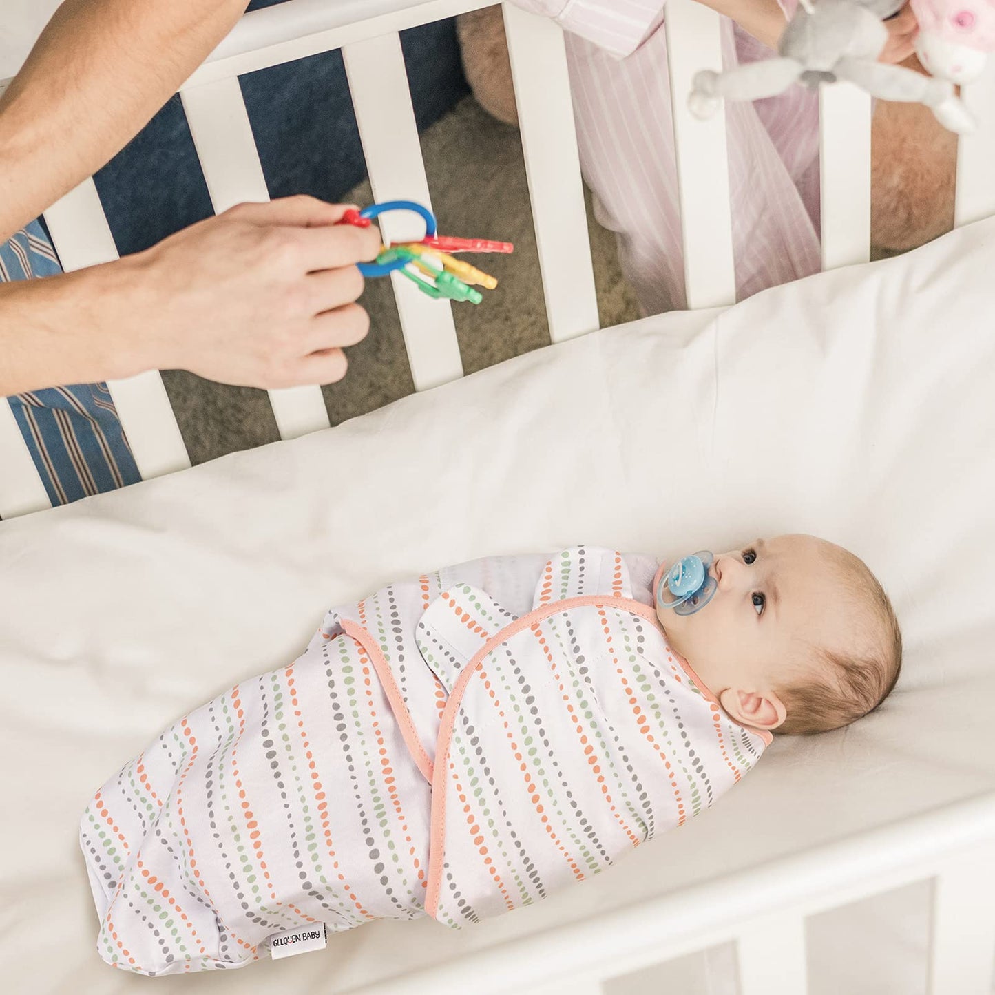 GLLQUEN BABY - Mantas para bebés y niñas, de 3 a 6 meses, plumas y punto ondulado, paquete de 3 unidades, saco de dormir ajustable para recién nacido, (mediano/grande)