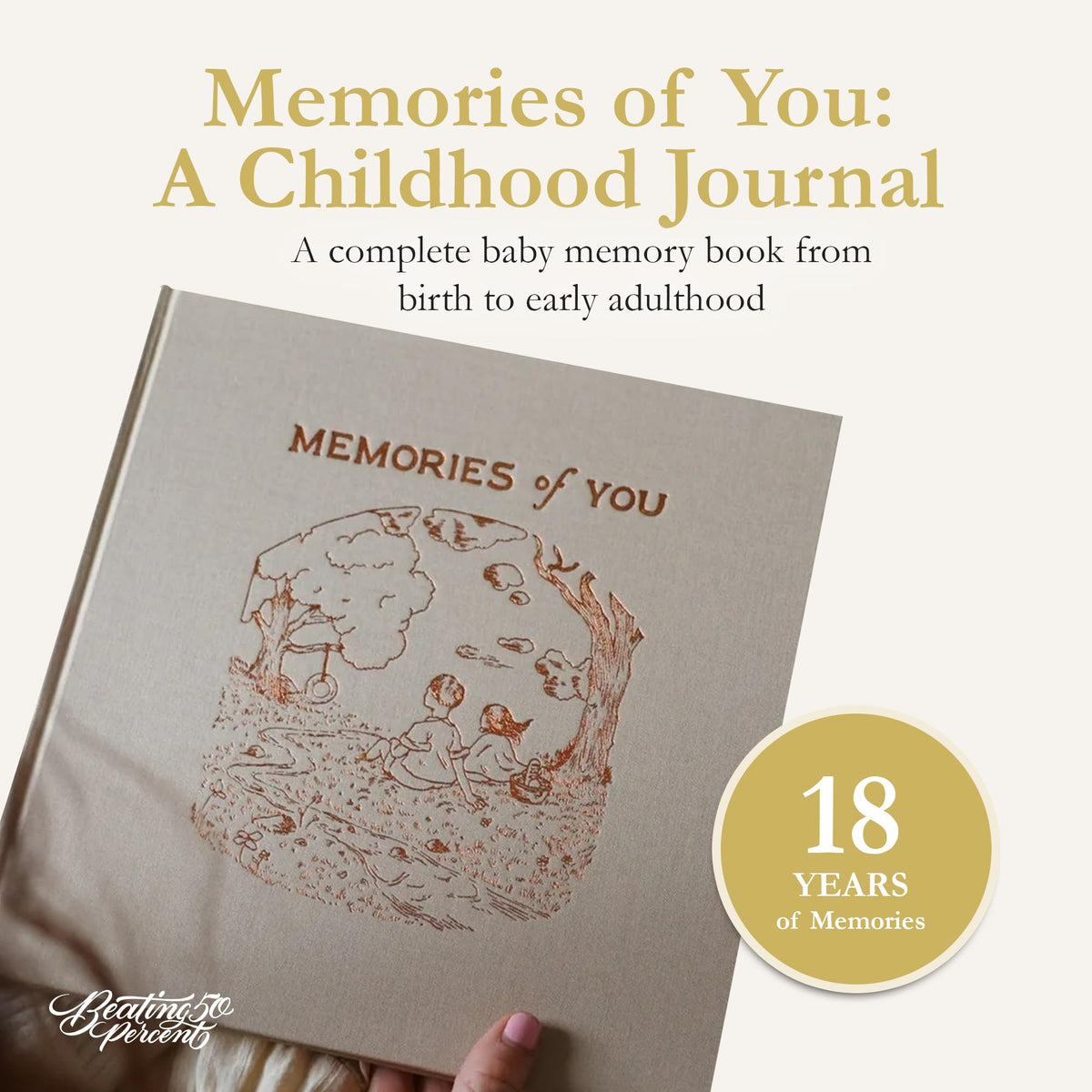 Libro de Memoria para Bebés Beating 50% Desde el Nacimiento Hasta los 18 Años con Indicaciones Guiadas y Espacios para Fotos