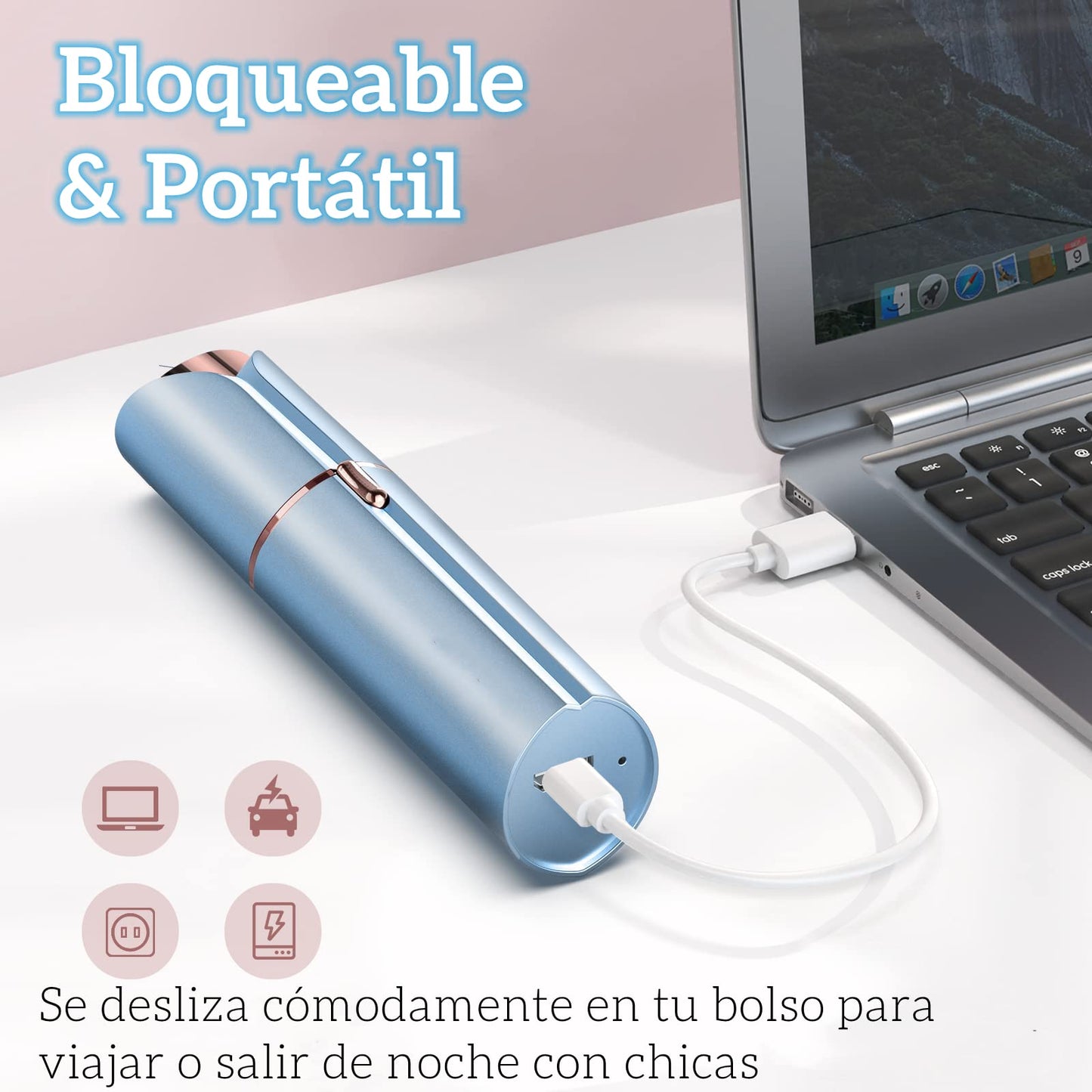 Depiladora Facial Mujer Recargable, Depilador Electrico USB, Depilación y Afeitadora para Mujer Sin Dolor para Labios/Bikini/Barbilla/Brazos/Axilas, 2 Cabezales de Repuesto Incluidos (Azul)