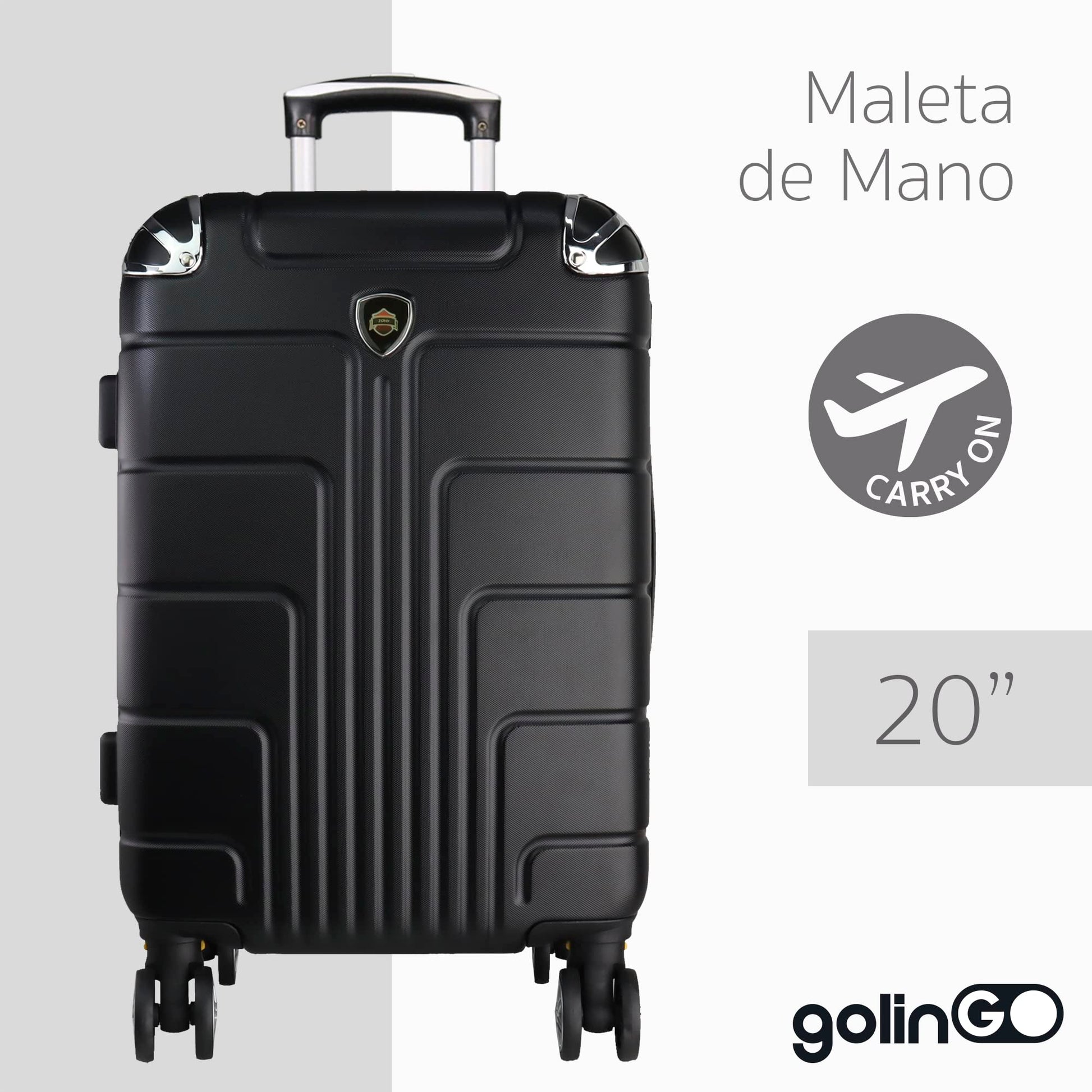 Maleta de Mano JONY Carry On Rigida Resistente Ruedas Giratorias 360 Mango Expandible ABS Candado de Seguridad (NEGRO)