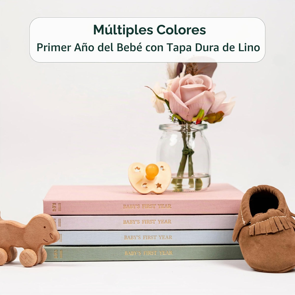 Libro de Bebé Duncan & Stone rosa polvorienta de Lino para Memoria de Primer Año