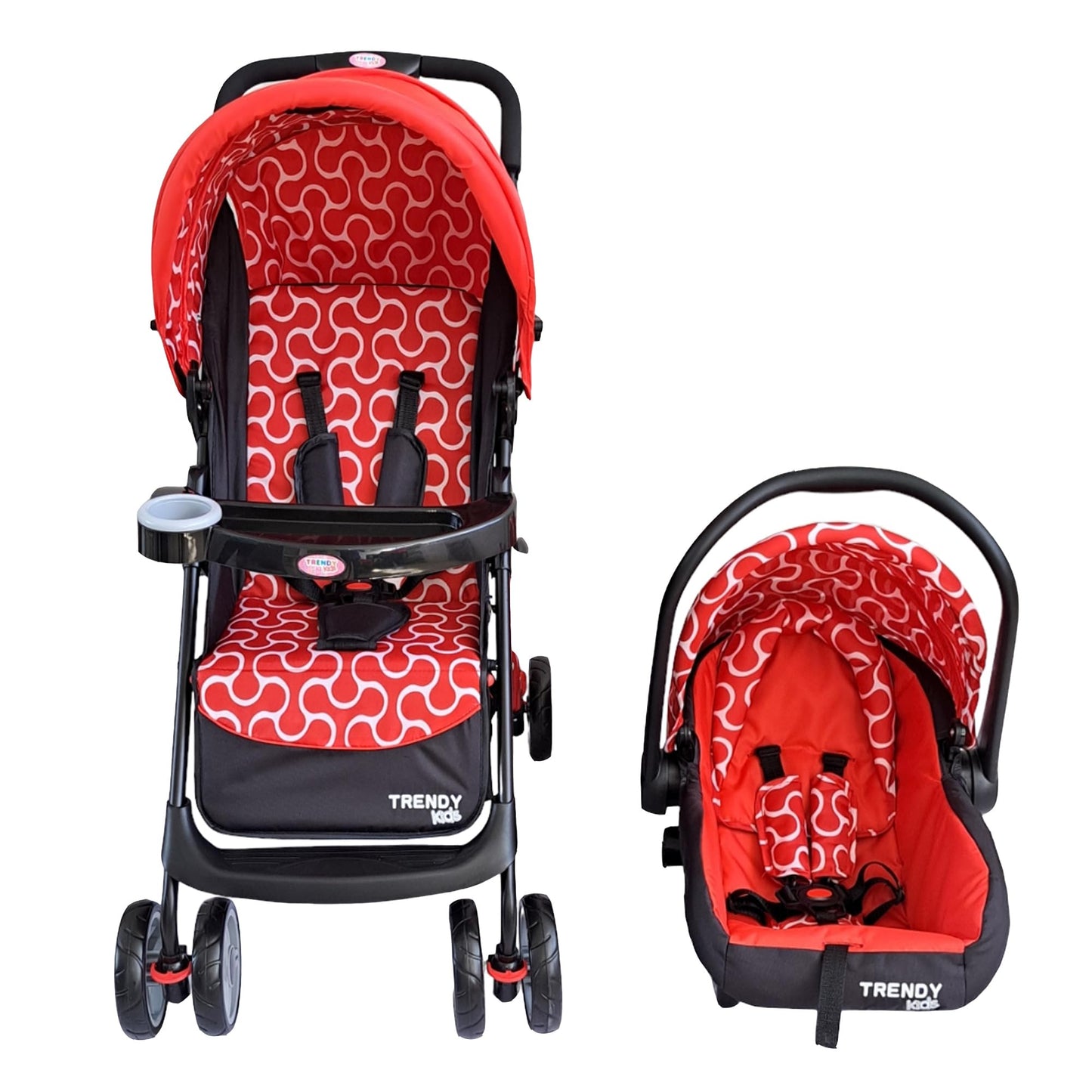 Carriola para Bebé con Travel System, 4 en 1, Plegado a Una Mano, Respaldo Multiposiciones, Portabebé/Autoasiento 0+, Arnés de 5 Puntos, Canastilla Amplia, de 0 a 3 Años, Modelo MAXY (Roja)