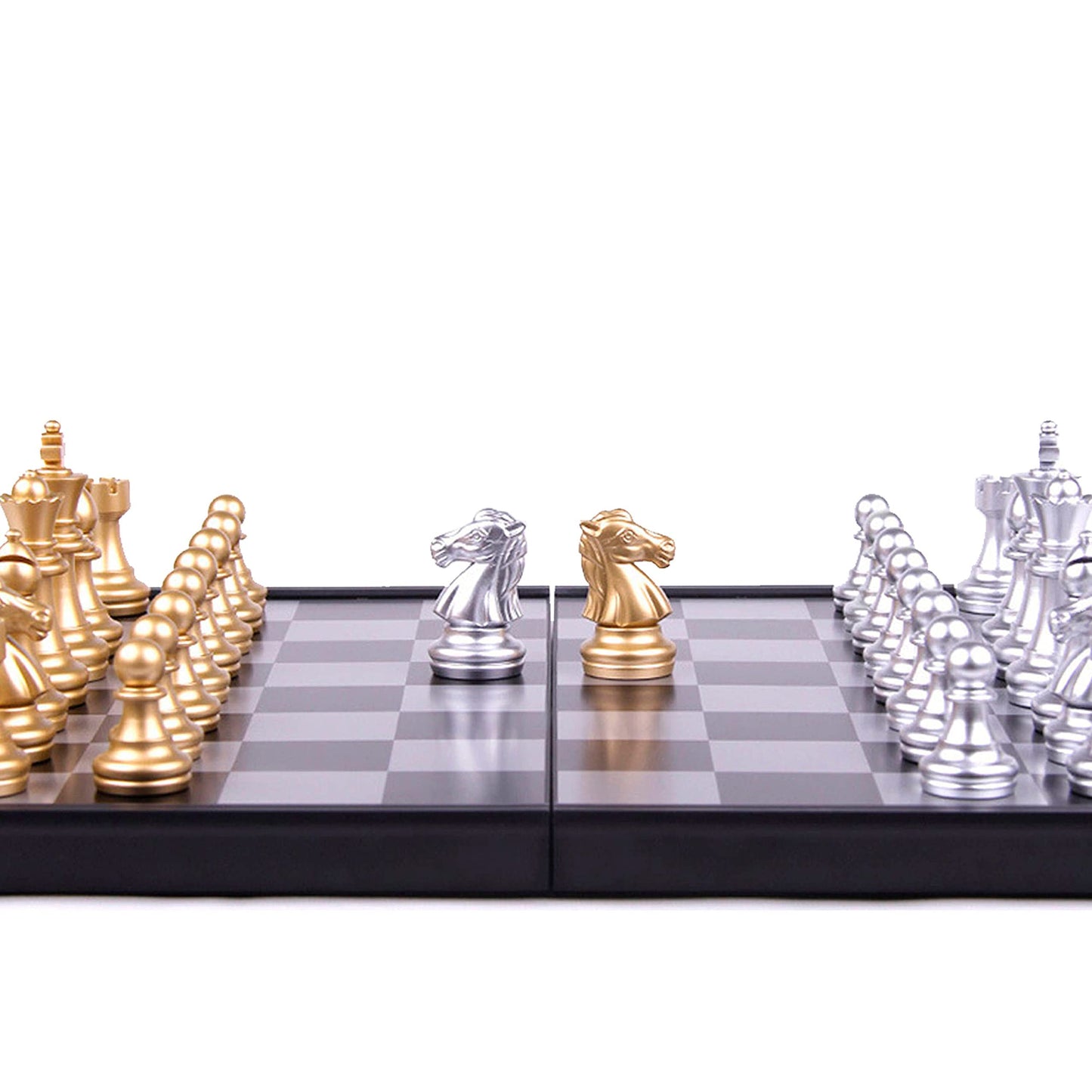 Bluelander Ajedrez Profesional, Magnético, Tablero Plegable, Diseño Clásico de Lujo, Portátil 25cm x 25cm Abierto (25cm x 12.5cm Cerrado), Juego de Mesa Portátil y Educativo (Dorado y Plateado)