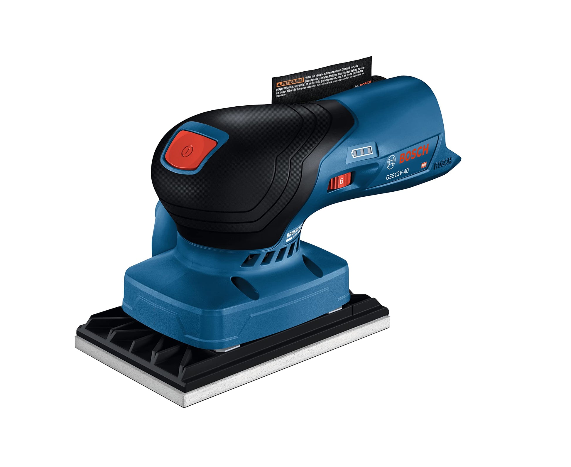 BOSCH GSS12V-40N Lijadora de acabado orbital sin escobillas de 12 V Max con bolsa para polvo, 1/4 y 1/3 hoja (herramienta desnuda)