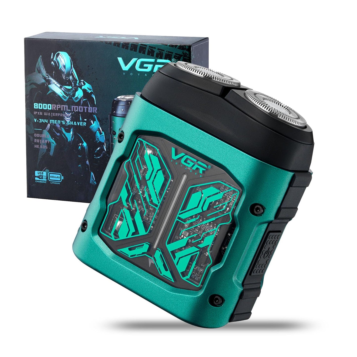 VGR 344 Mini afeitadora eléctrica para hombres, afeitadora eléctrica para hombres con cabezales magnéticos de doble rotación para una fácil limpieza, afeitadora compacta de viaje para cara con IPx6