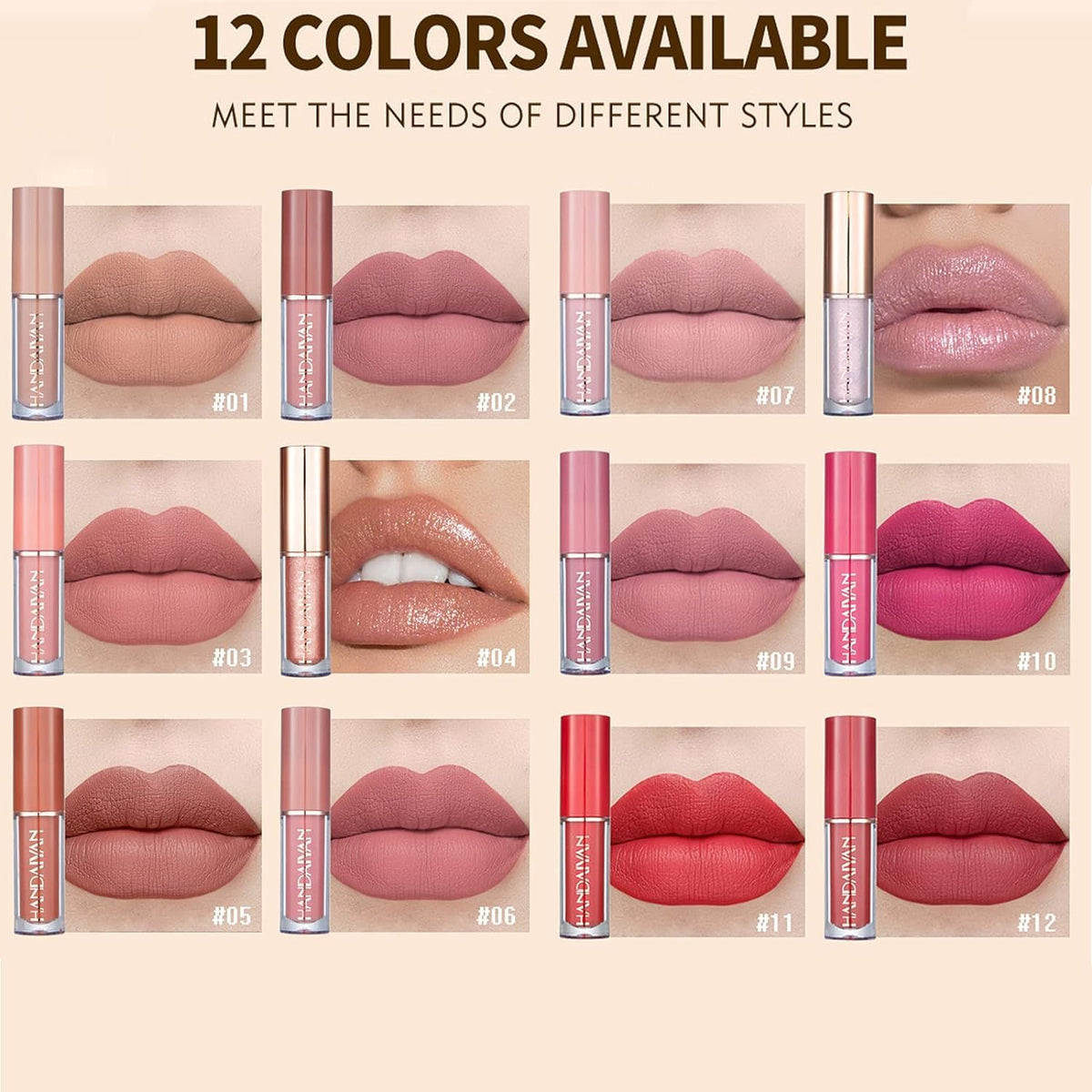 12Pcs Lápiz Labial Líquido con 2 Glitter Labial Set de Maquillaje