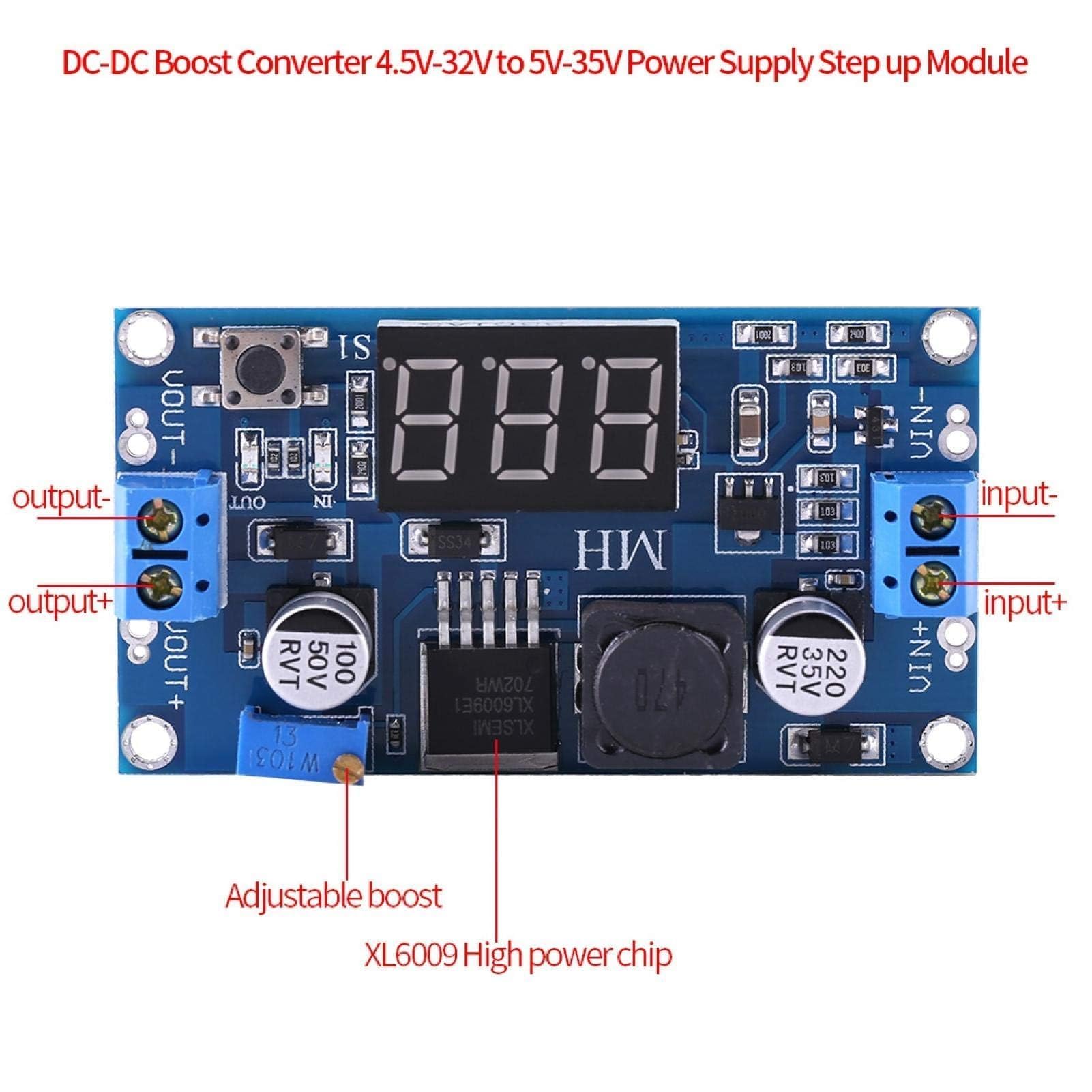 Agatige Xl6009 Boost Converter, Módulo Elevador de Fuente de Alimentación de 4,5 V-32 V a 5 V-35 V, Módulo Convertidor Elevador DC-DC, Módulo de Fuente de Alimentación del Regulador Voltaje Ajustable