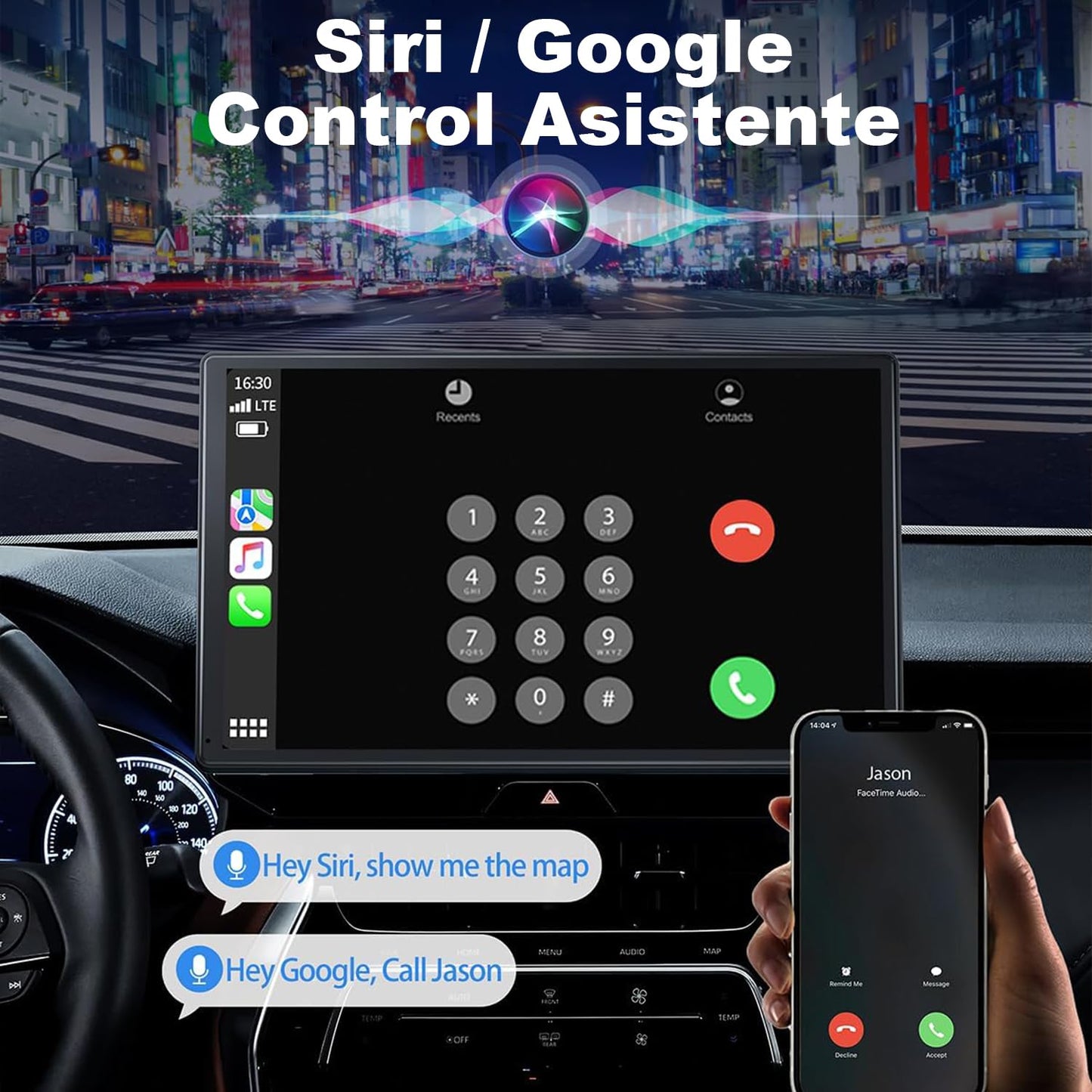 HXEIR Autoestéreo para Carro Portátil de 9 Pulgadas con 2K Dashcam, CarPlay inalámbrico, Android Auto, WiFi, GPS, Bluetooth, Mirror Link