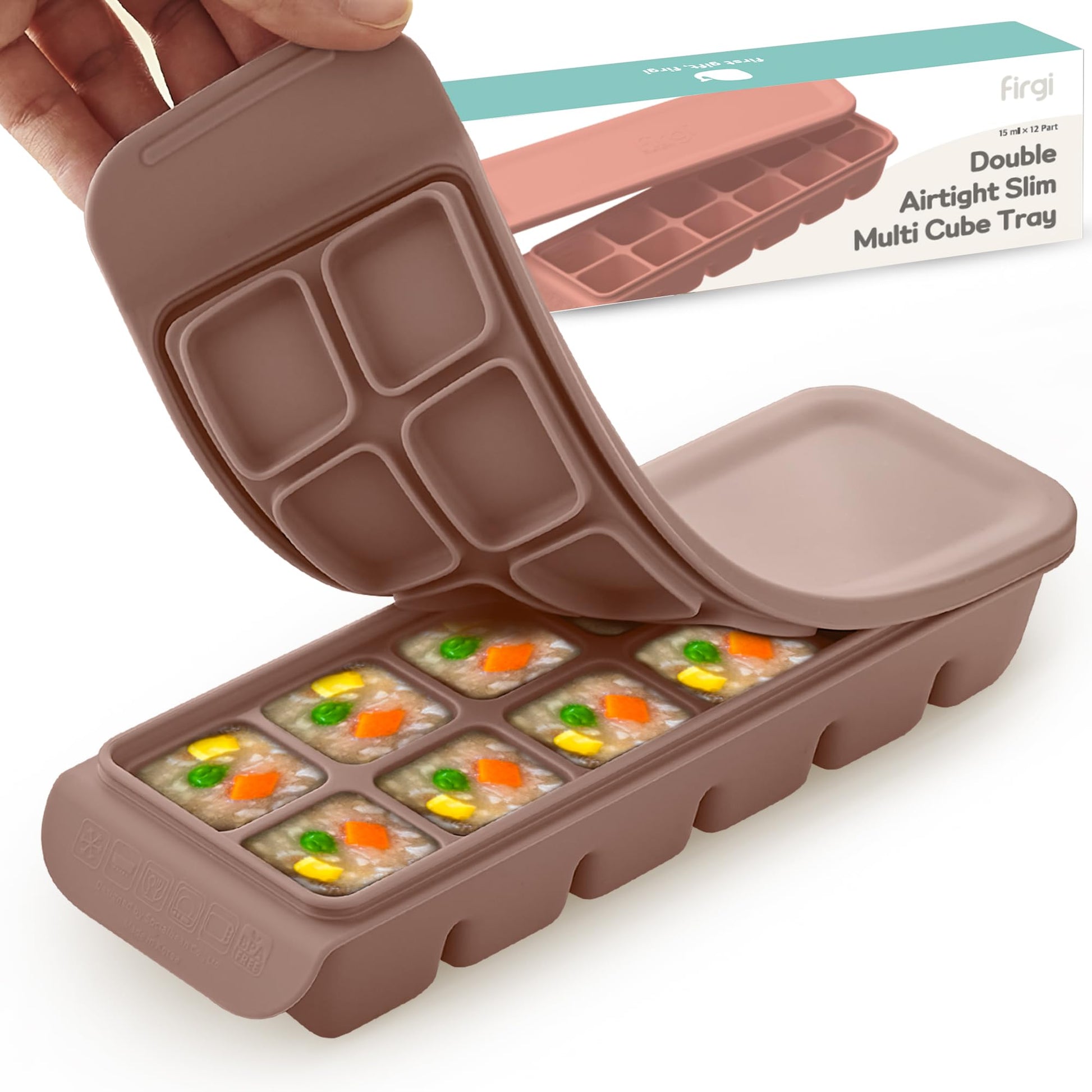 Firgi - Bandeja de silicona para congelador con tapa, 100 % silicona platino de grado alimenticio, resistente a fugas y apta para lavaplatos para preparación de alimentos para bebés, leche materna