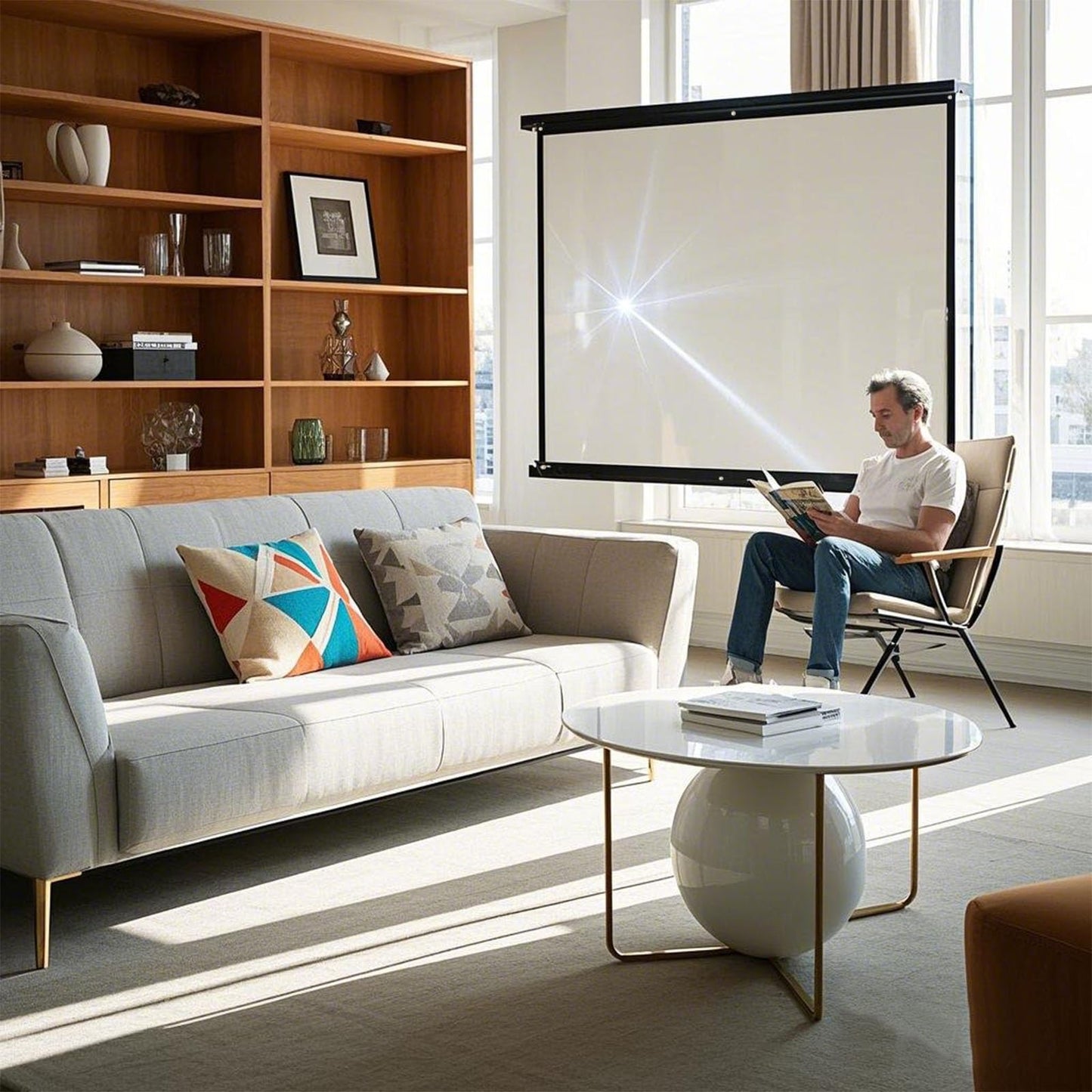 Pryznal - visualización de proyector plegable de 150 pulgadas, diseño de cuerda de 4 esquinas, portátil antiarrugas 16:9 HD para interiores y exteriores para camping, fiestas y cine en casa