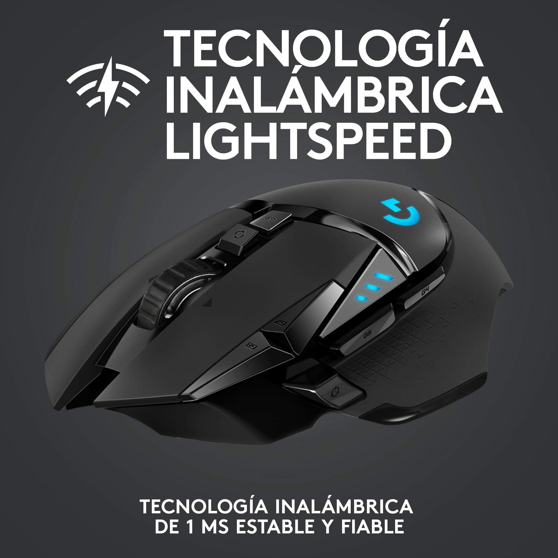 Logitech G502 LIGHTSPEED Mouse Gaming Inalámbrico, HERO 25K, 25,600 DPI, RGB, Peso Reducido, 11 Botones Programables, Batería Larga Duración, POWERPLAY-compatibile, PC, Negro - Windows