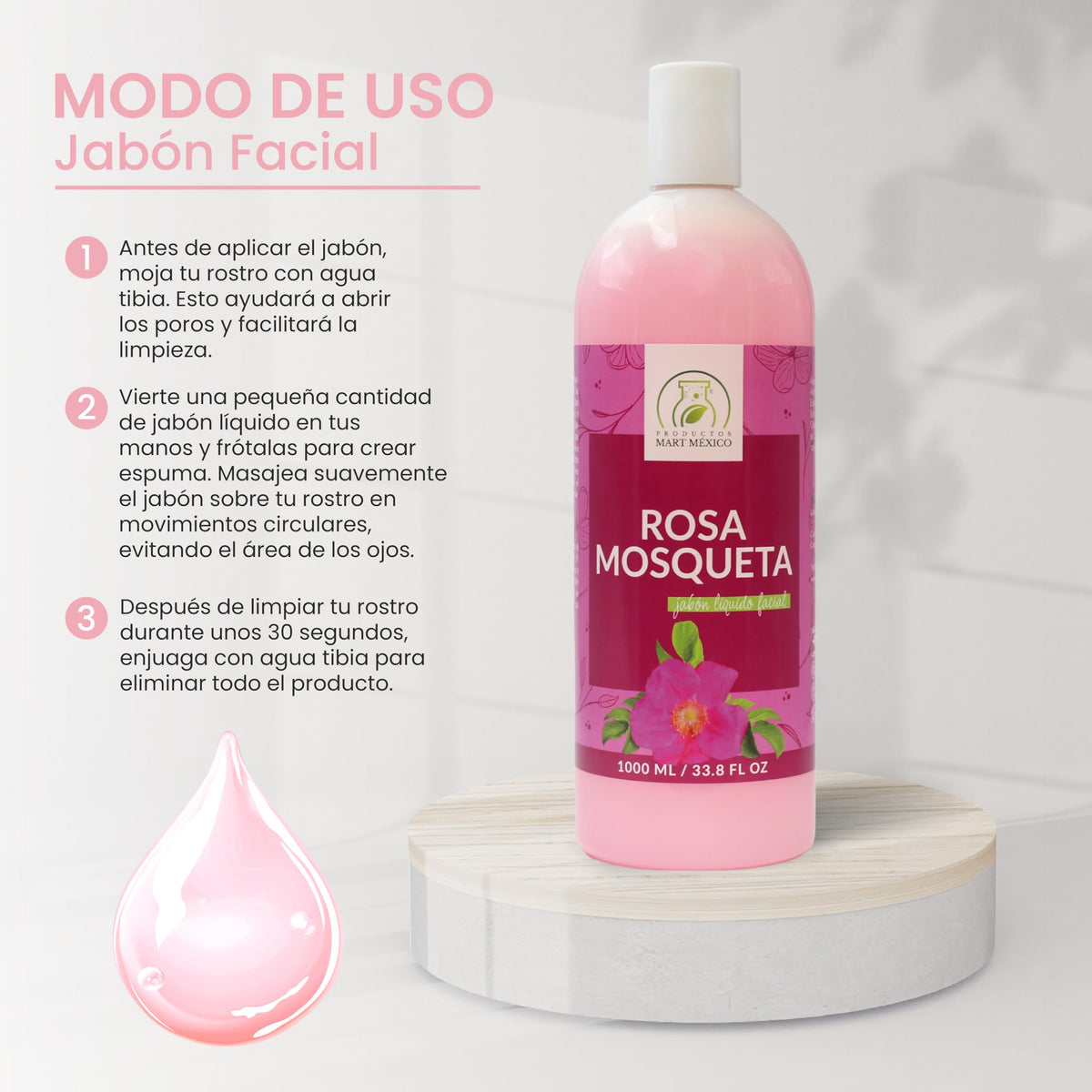Jabón Líquido Facial Rosa Mosqueta 1 Litro Productos Mart Mexico