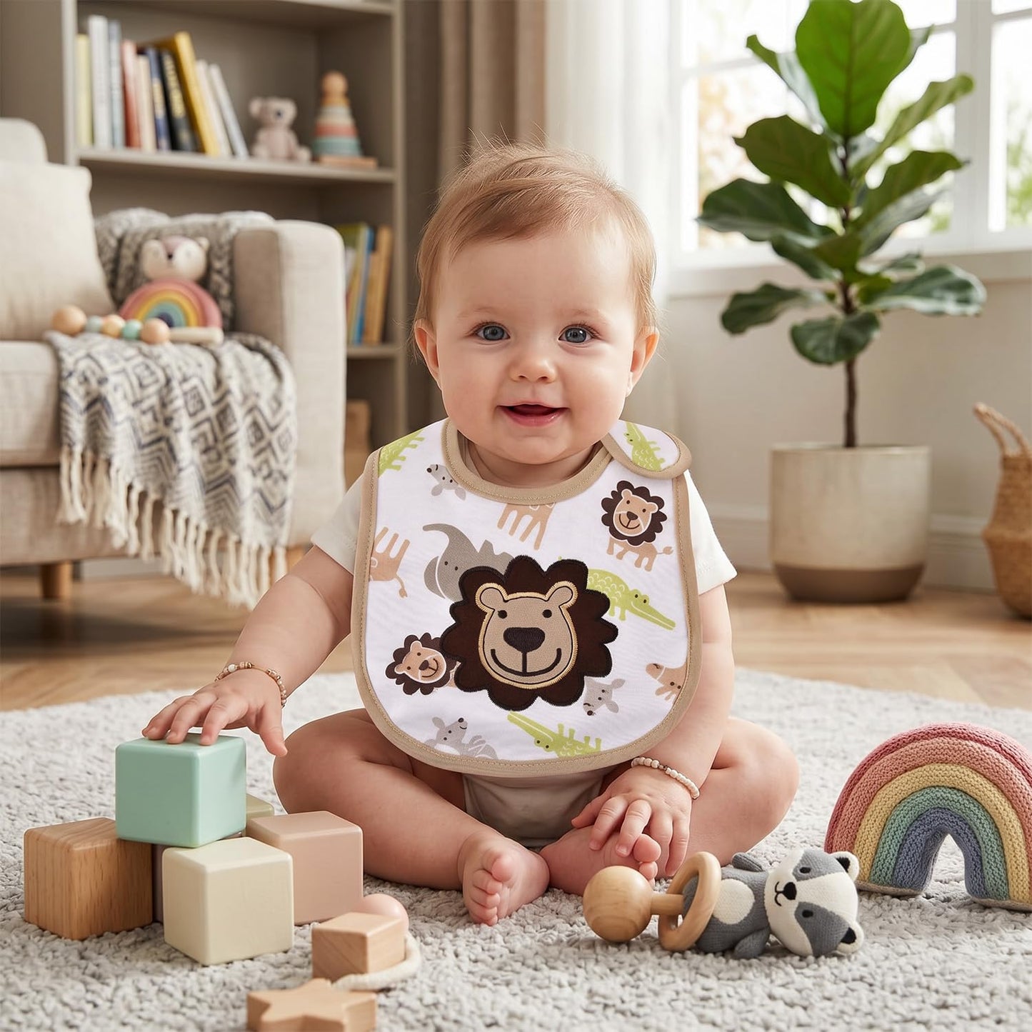 Pack de 12 Baberos para Bebé, Baberos para Comer con Estampado de Animales, Protectores contra Babeo y Comida, Suaves y Absorbentes, Ajustables para Niños y Niñas, Regalo de Baby Shower