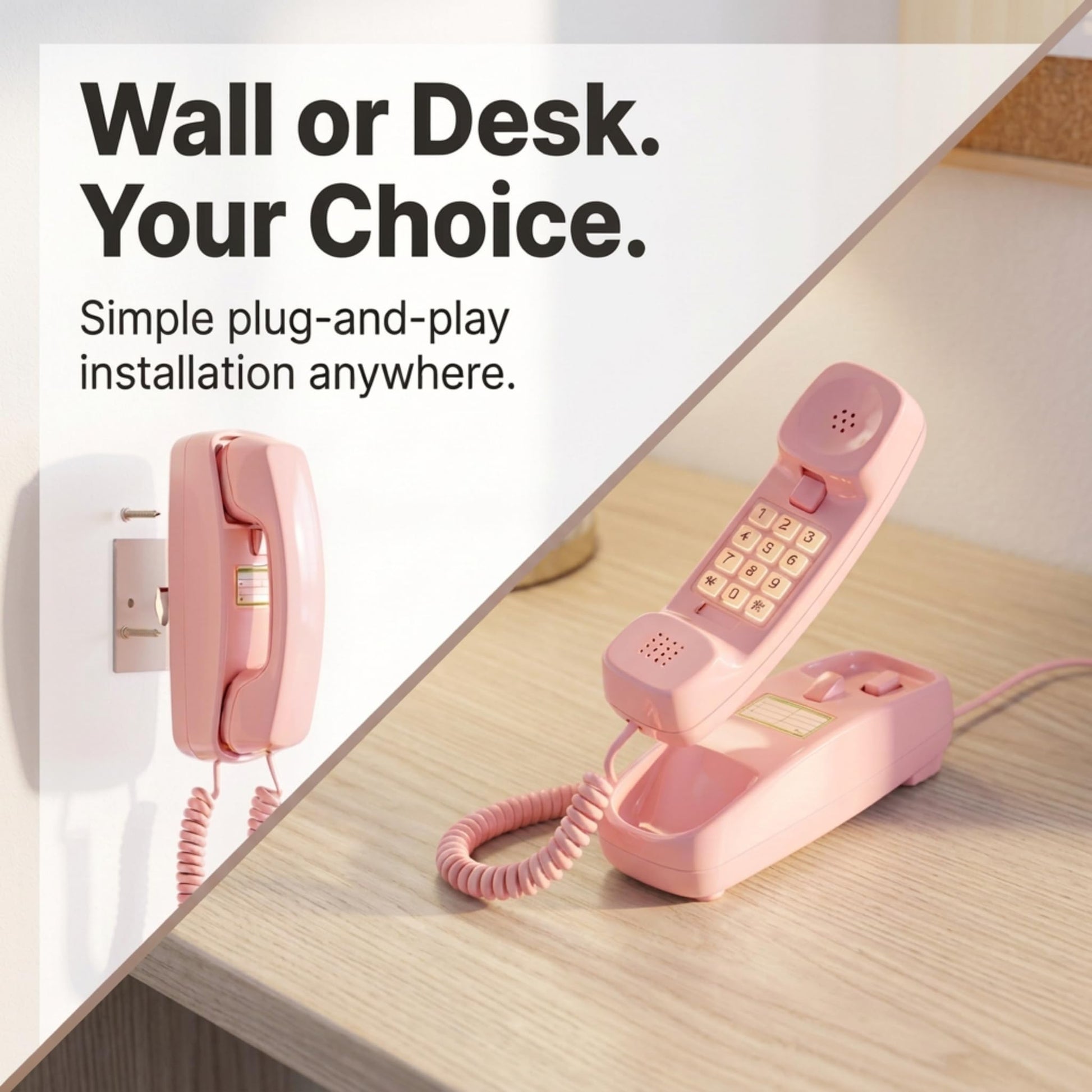 iSoHo Phones iSoHo Trimline Phone - Phones For Seniors - Phone for Hearing impaired - Ladies Pink - Retro Novelty Telephone - An Improved Version of The Princess Phones in 1965 - Style Big Button