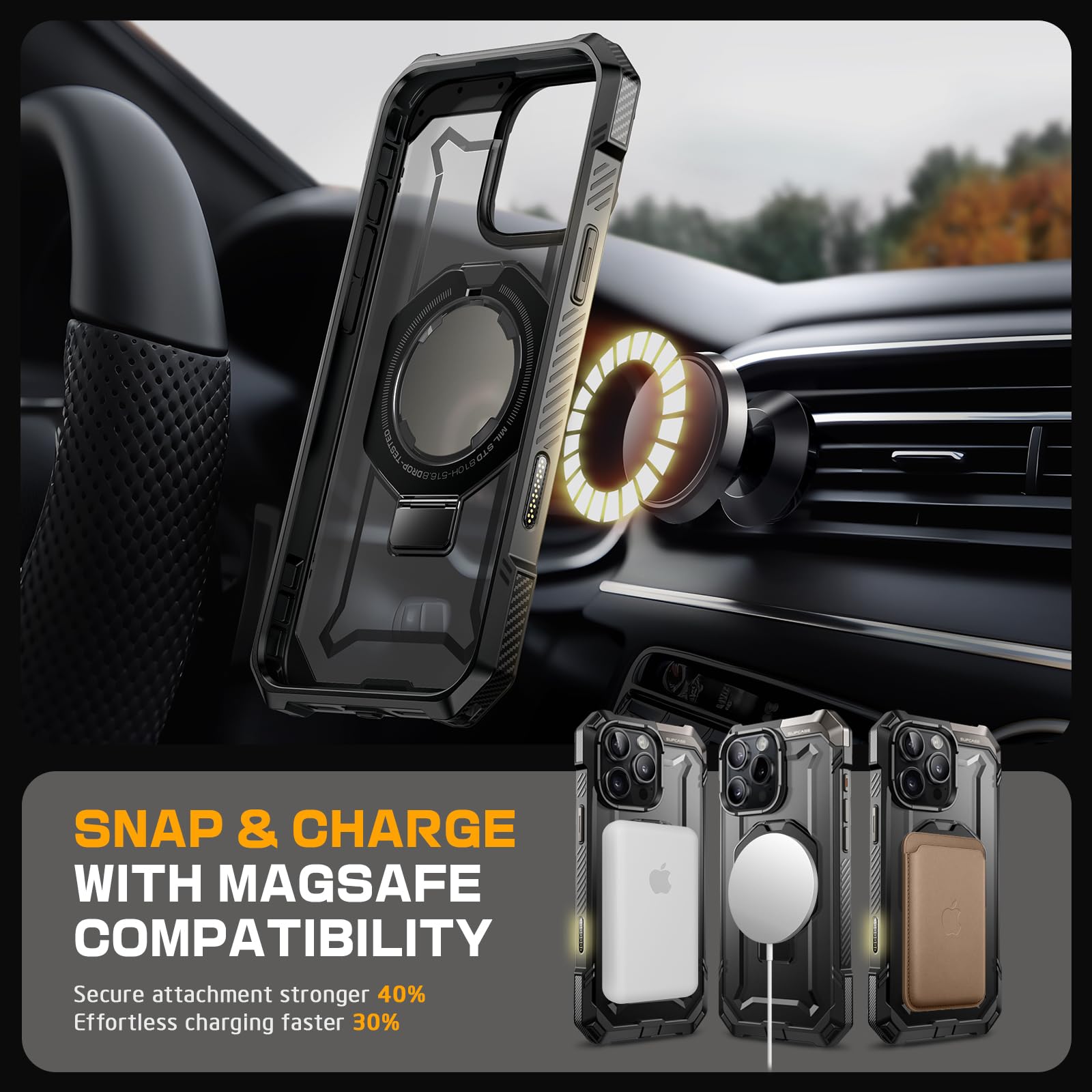 Funda para iPhone 16 Pro MAX SUPCASE Negro UBGrip Magnética Resistente con Soporte Compatible con Magsafe