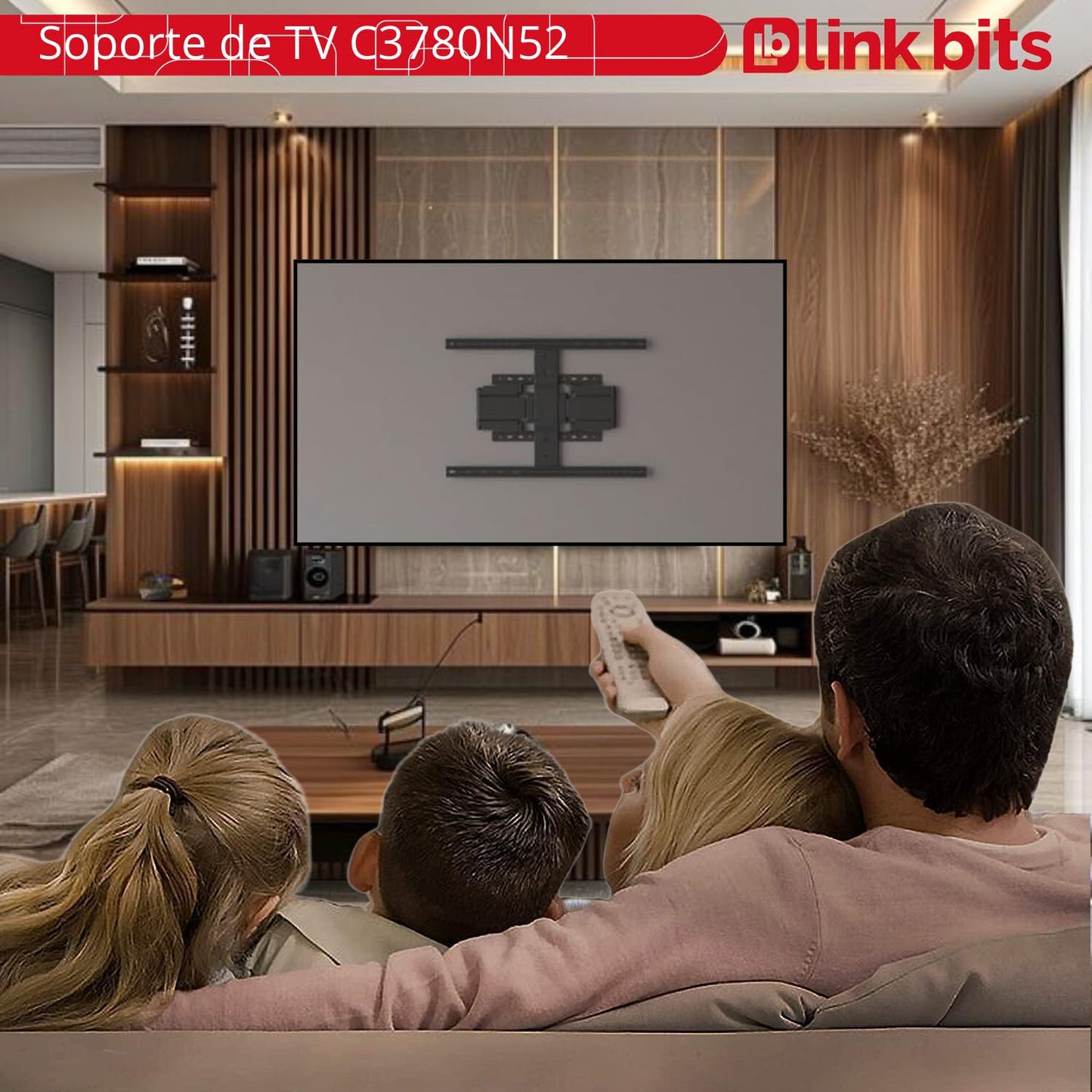 LINK BITS C3780N52 Soporte de TV movible con Brazo para Pantallas de 37” a 80”, Soporte de Pared articulado 75 Pulgadas, hasta 50 Kg (Materiales Reforzados).