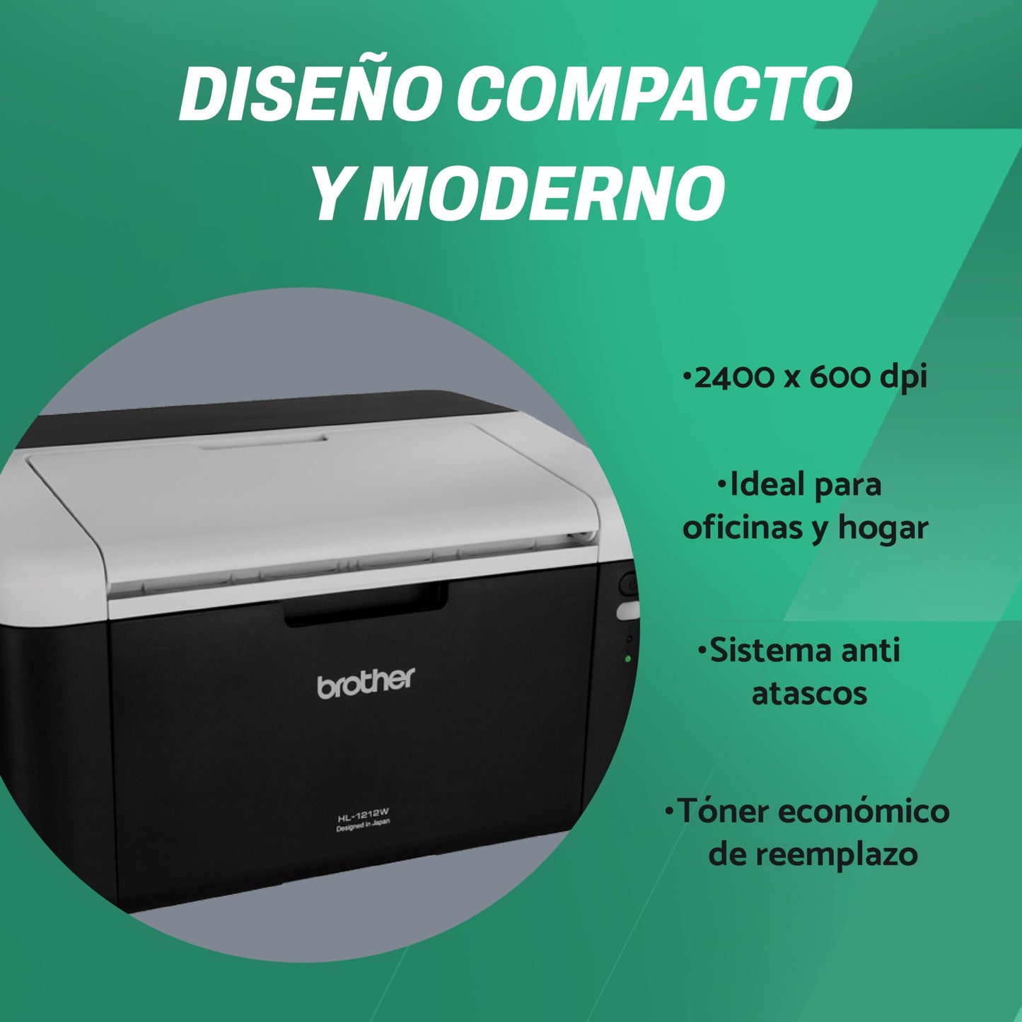 Brother HL1212W, Impresora láser monocromática con conectividad en red inalámbrica, Negro/Gris