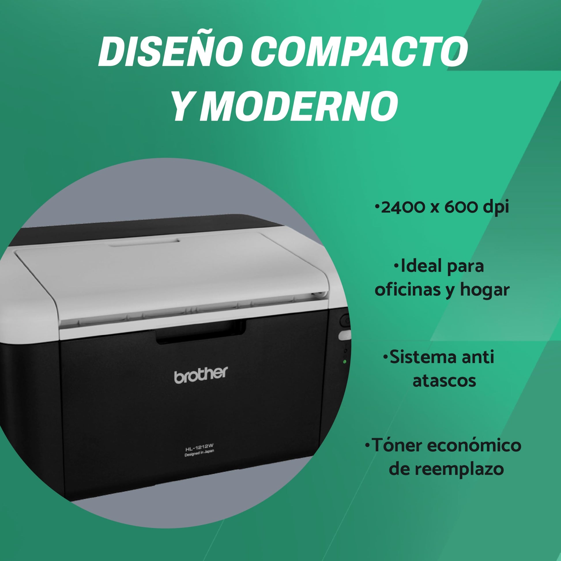 Brother HL1212W, Impresora láser monocromática con conectividad en red inalámbrica, Negro/Gris