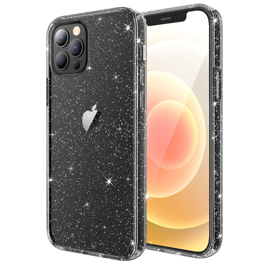 JETech Funda Glitter para iPhone 12/12 Pro, 6,1 Pulgadas, Carcasa Teléfono Bumper Antigolpes Bling Sparkle, Cute Brillante para Niñas y Mujeres (Negro)