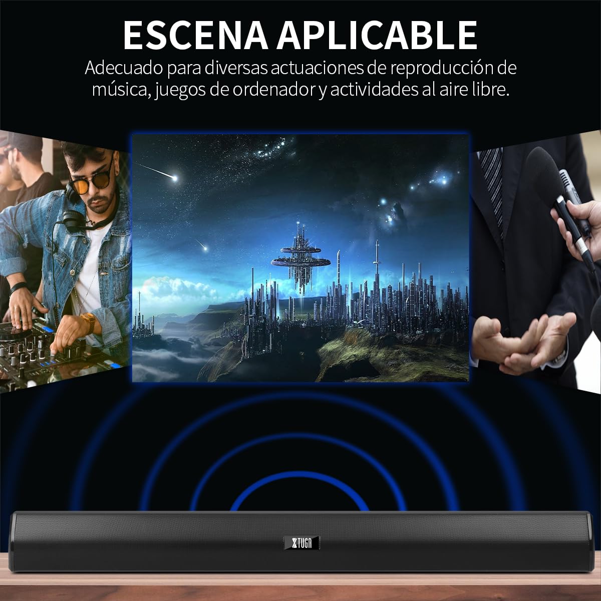 Barra de Sonido XTUGA Bluetooth Negro Inalámbrica para Teatro en Casa 2.0 Canales 40W