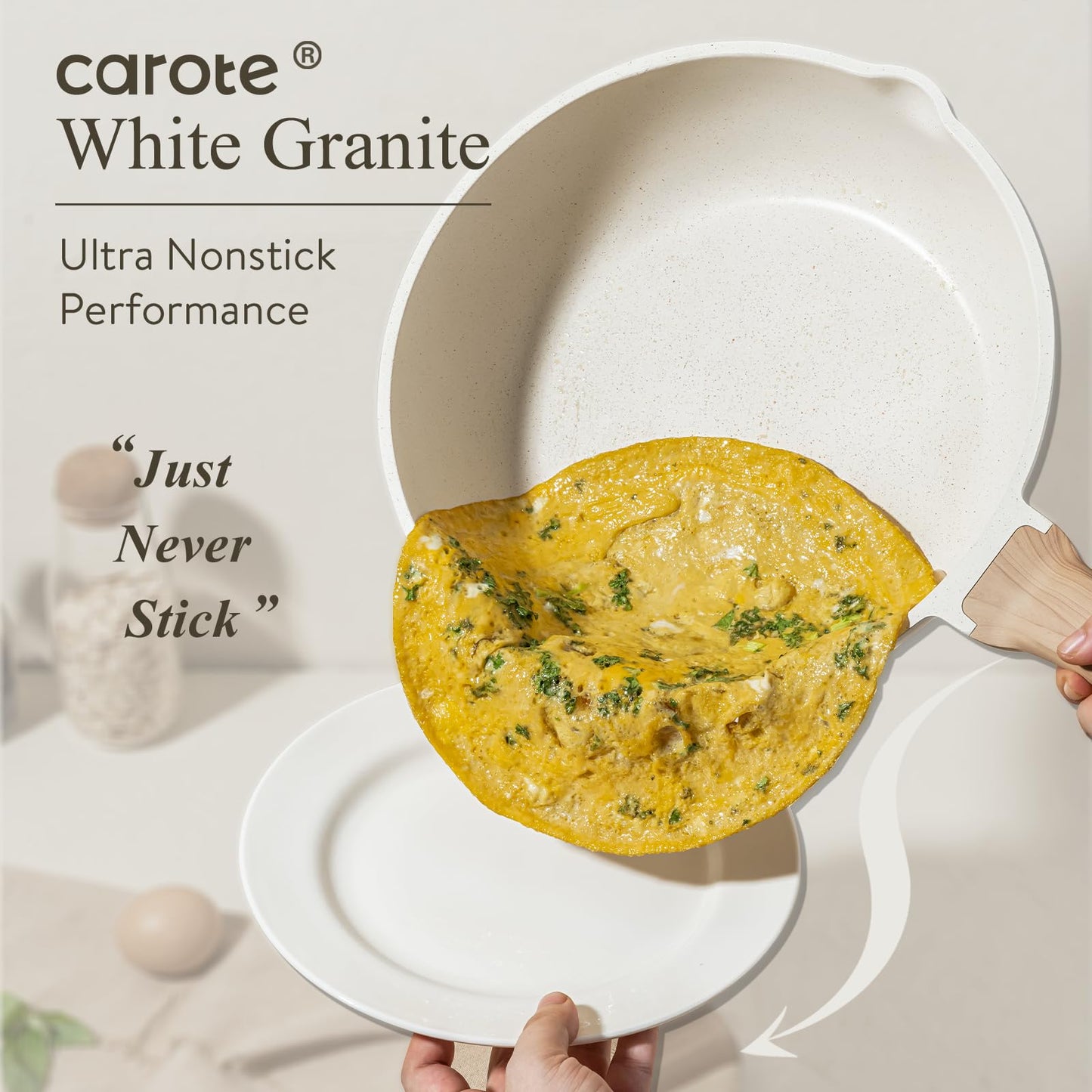 CAROTE Juego de ollas y sartenes antiadherentes, juego de utensilios de cocina de inducción de granito color blanco, 10 piezas con sartenes y cacerolas (PFOS, libre de PFOA)