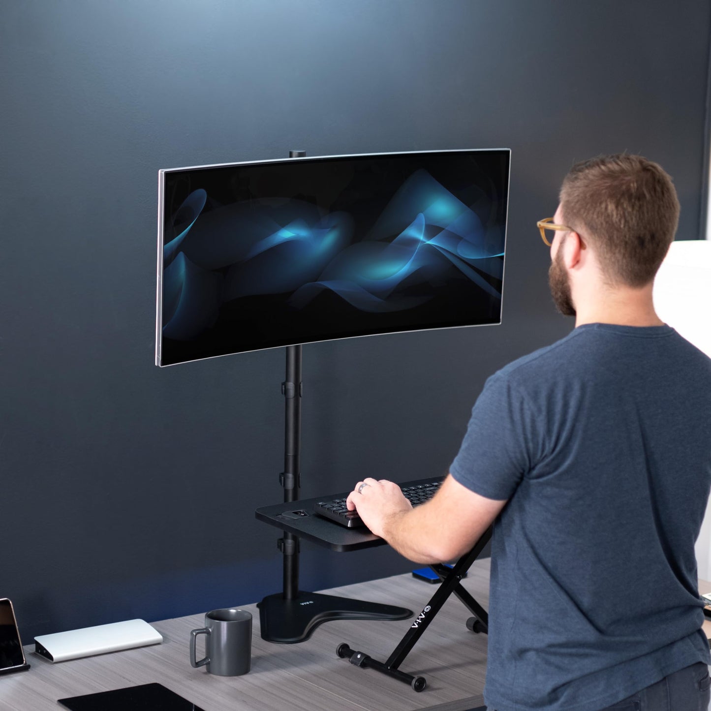 Soporte de Monitor VIVO Negro Ajustable Extra Alto para Escritorio 1 Pantalla hasta 27 Pulgadas