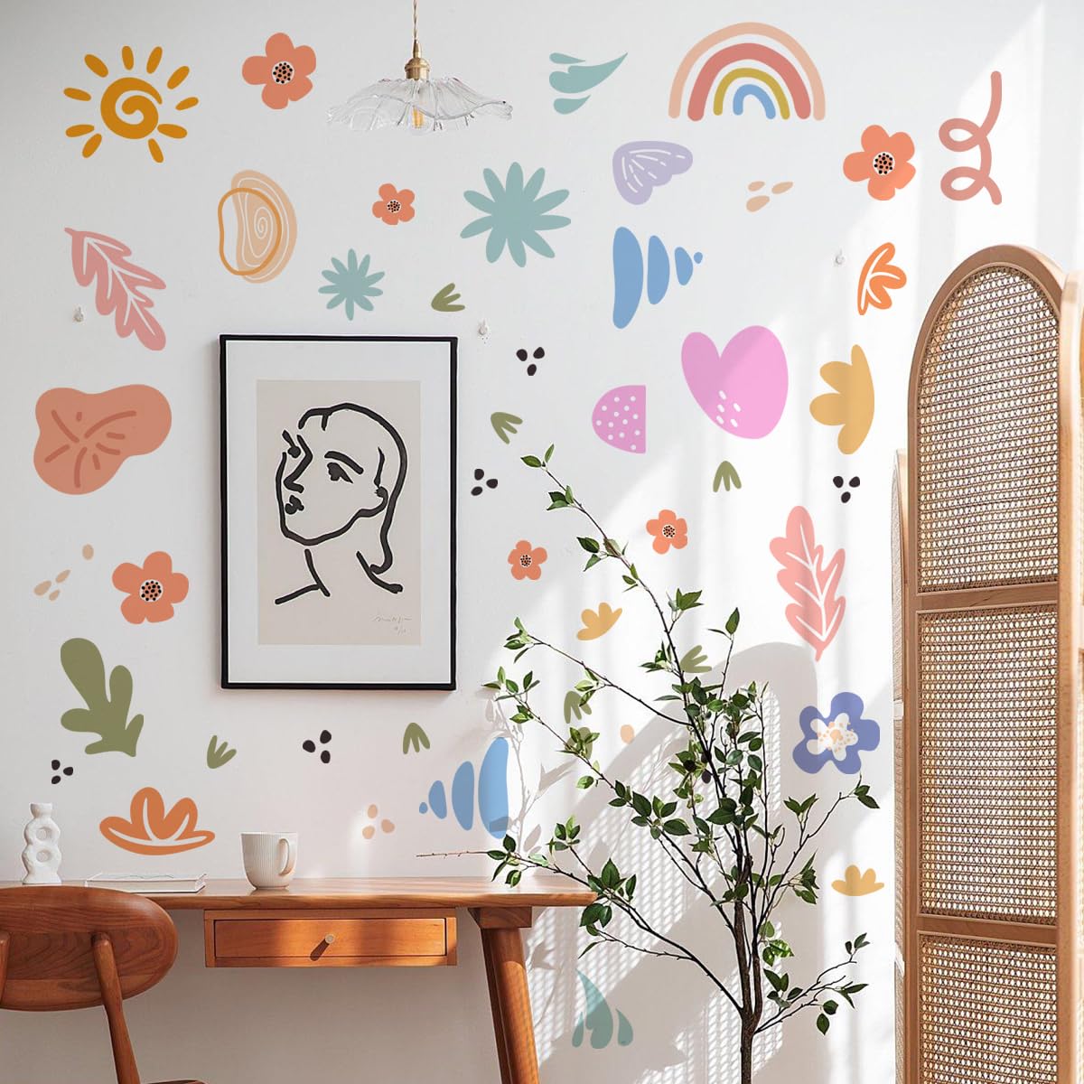 Calcomanías de pared con formas abstractas, juego gigante de calcomanías de pared, modernas calcomanías de pared, coloridas, arco iris, pegatinas de patrón (pegatinas de pared irregulares - 3)