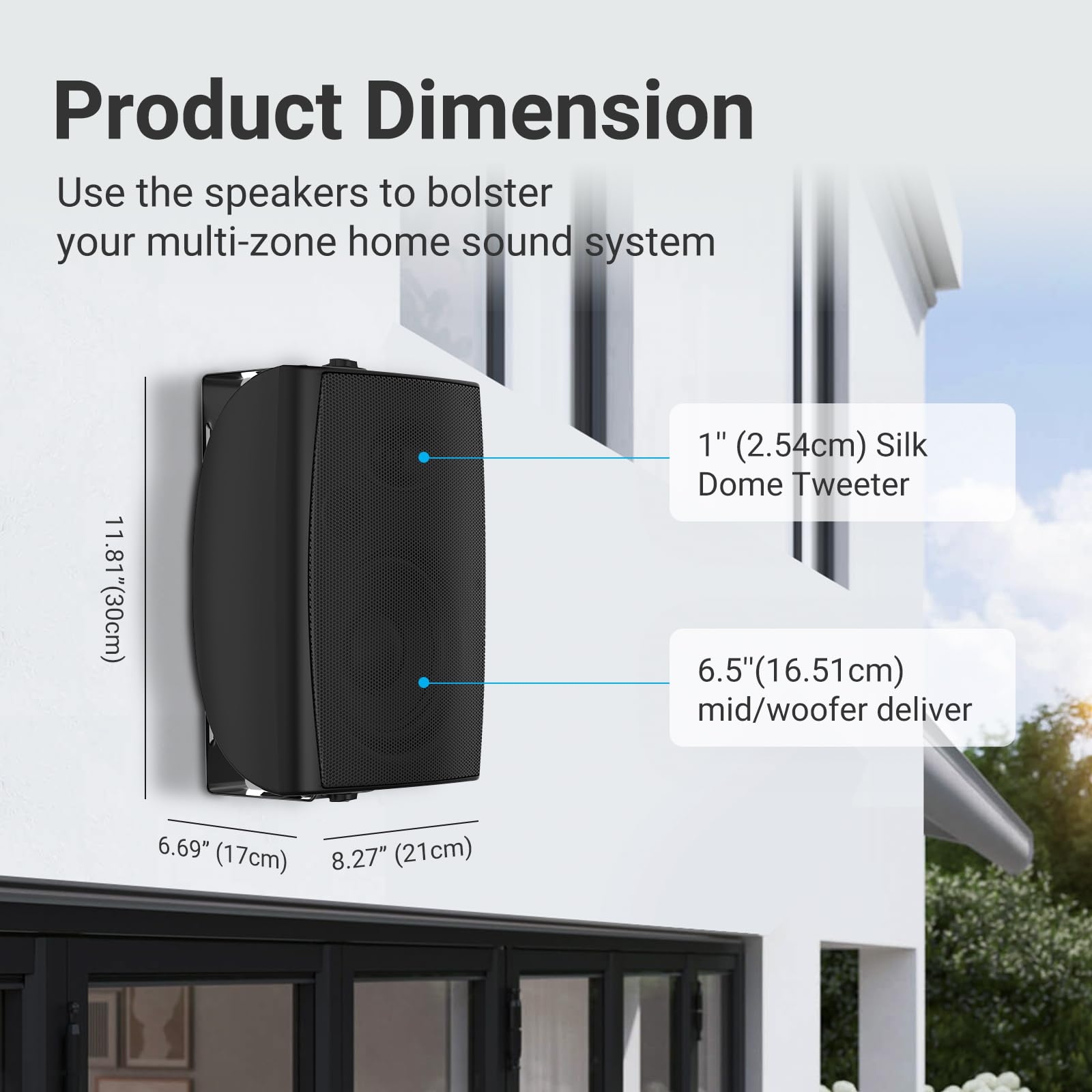 Herdio 6,5 Pulgadas Bocinas para Exterior, 400W Altavoces para Exteriores, Impermeable, Amplia Cobertura De Sonido Estéreo, para Patio, Terraza, Patio Trasero (Negro)