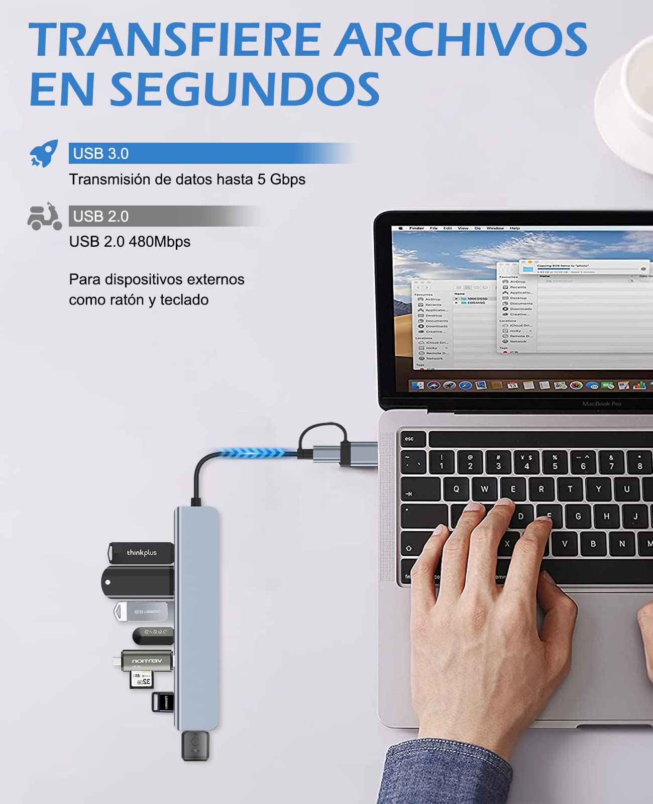 Lostrain Hub USB C 3.0, 7 en 2 Adaptador multipuerto Tipo C Hub con USB 3.0 Portátil Concentrador Hub USB C para MacBook Air/Pro iPad Chromebook Lenovo Huawei Surface