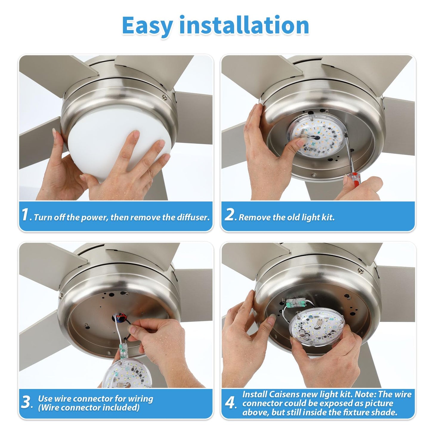 Ventilador de Techo 4 Pulgadas LED 18W 3CCT 1800 Lúmenes 120V CRI90 Reemplazo de Luz