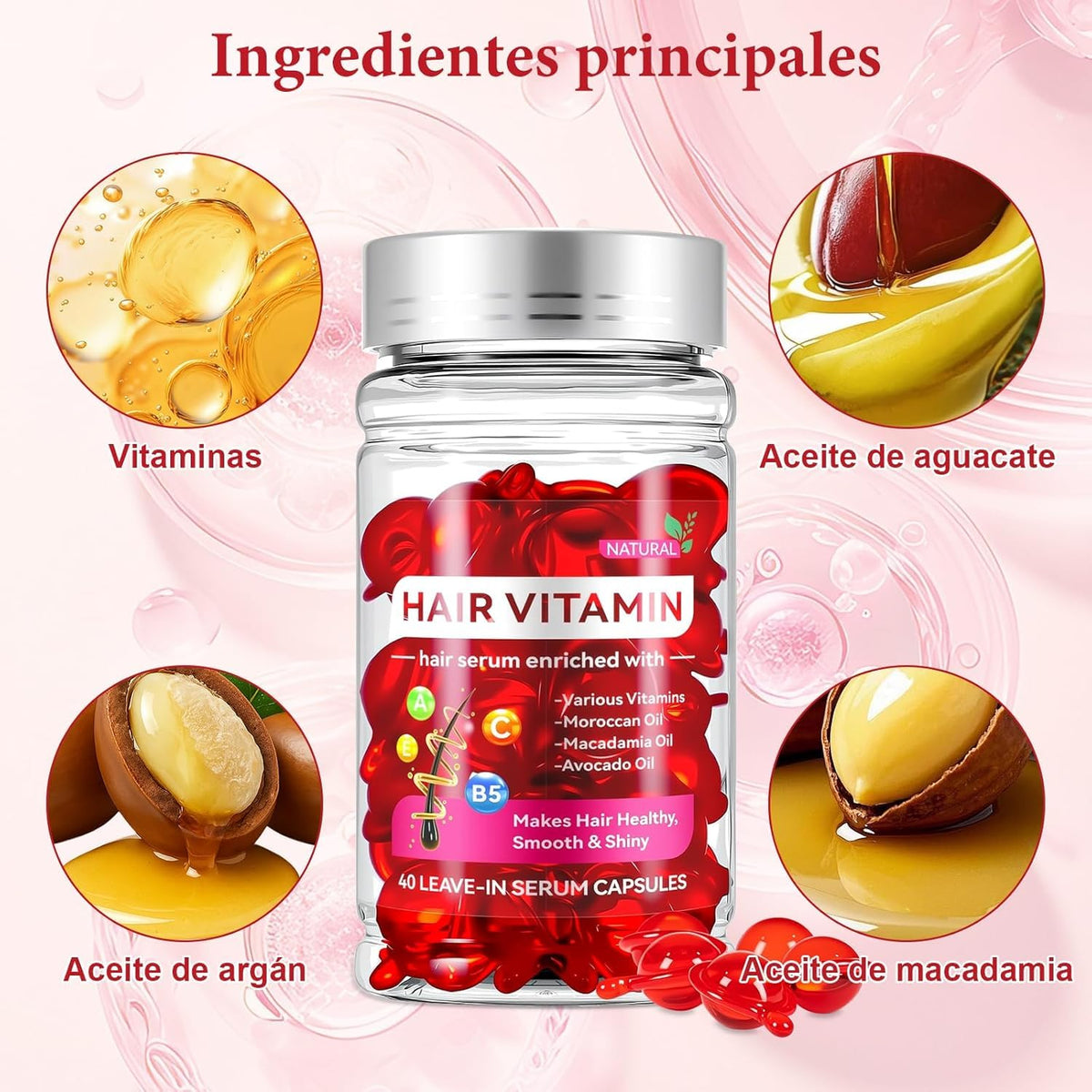 Cápsulas Aceites Nutrición Profunda de Vitamina E para el Cuidado del Cabello con Aceite de Nueces (2 PCS)