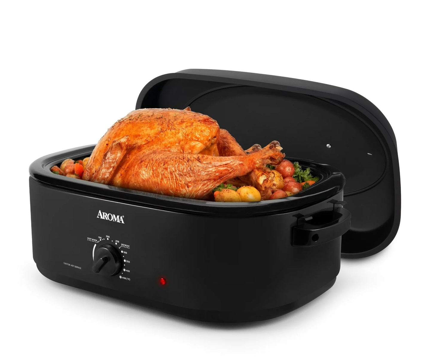 Aroma - Horno tostador eléctrico de 18 cuartos de galón (negro) con tapa de cúpula alta, marca #1 de horno tostador en los Estados Unidos, se adapta a pavo de hasta 25 libras