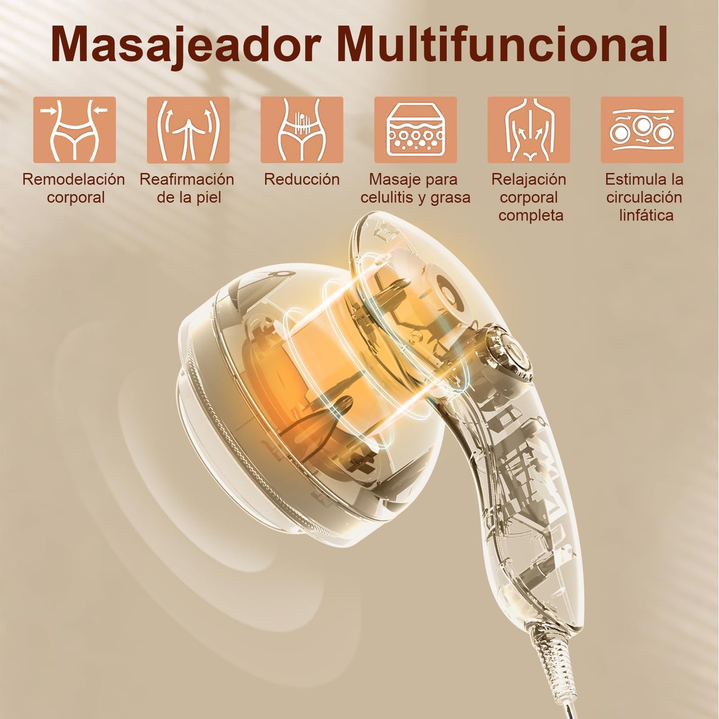 Masajeador Electrico, Con 8 Cabezales de Masaje y Mango Antideslizante, Masajeador de Espalda, Utiliza para Aliviar Dolores Musculares, Reafirmar el Cuerpo Masajeador Muscular