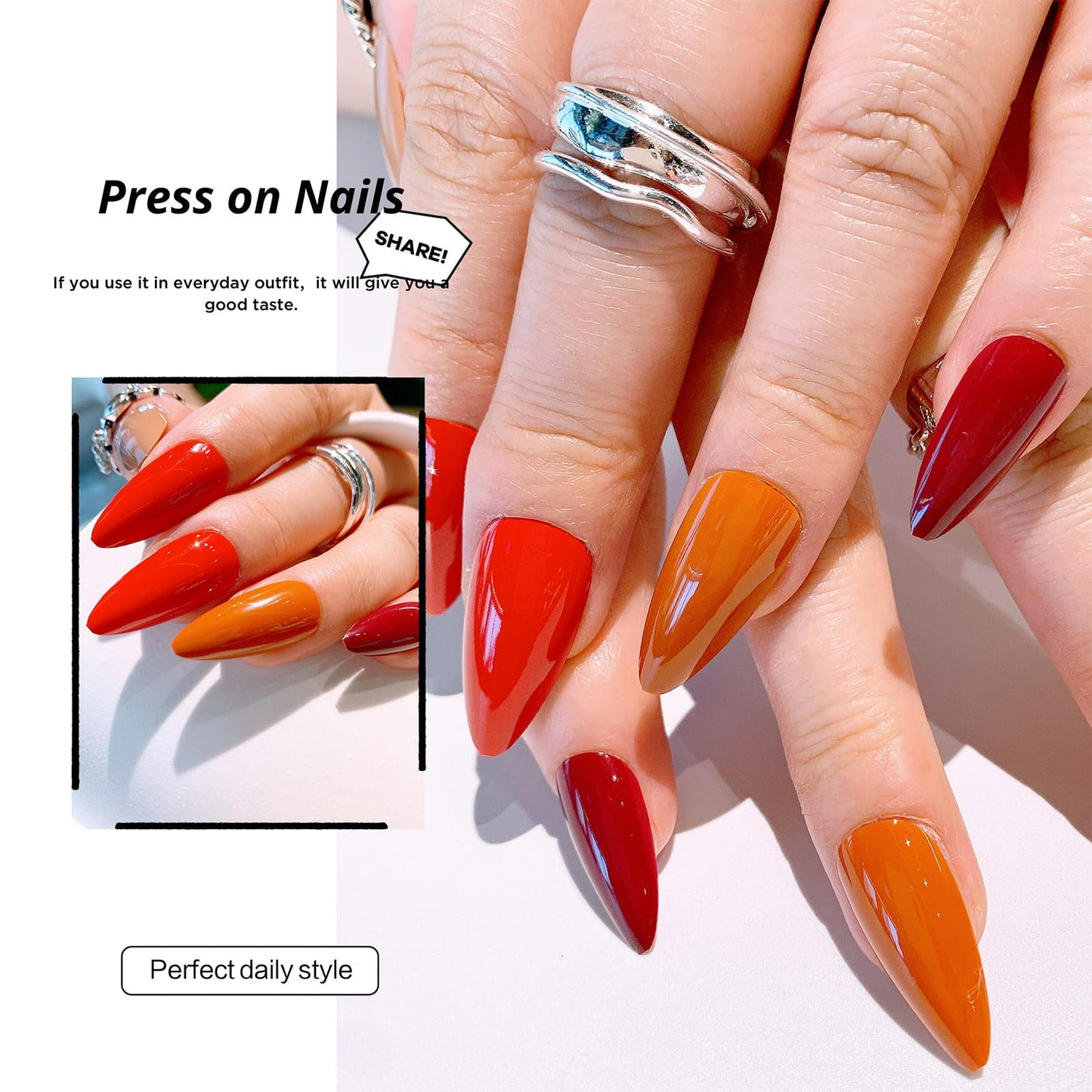 CLYHLTMZ 24 uñas postizas cortas color almendra vino tinto que cambian gradualmente, cobertura total, opacas, reutilizables, acrílicas, adhesivas, removibles, kit de 12 tamaños para mujeres y niñas.