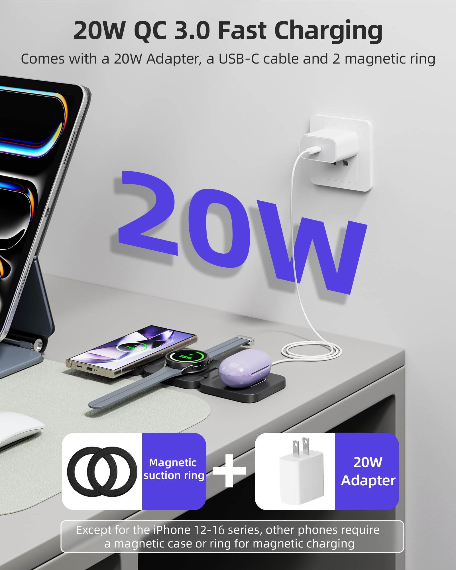 Estación de Carga Inalámbrica KU XIU Plegable Ultra Magnetic para Samsung Galaxy en Viajes