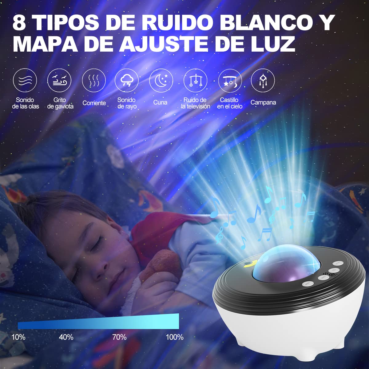 DAQI Proyector Estrellas Luces del Cielo Estrellado, con Control Remoto, Altavoz de Música Bluetooth, Proyector de Luz Nocturna Cielo, Dormitorio, Techo, Hogar, Halloween, Fiesta, Navidad Decoración