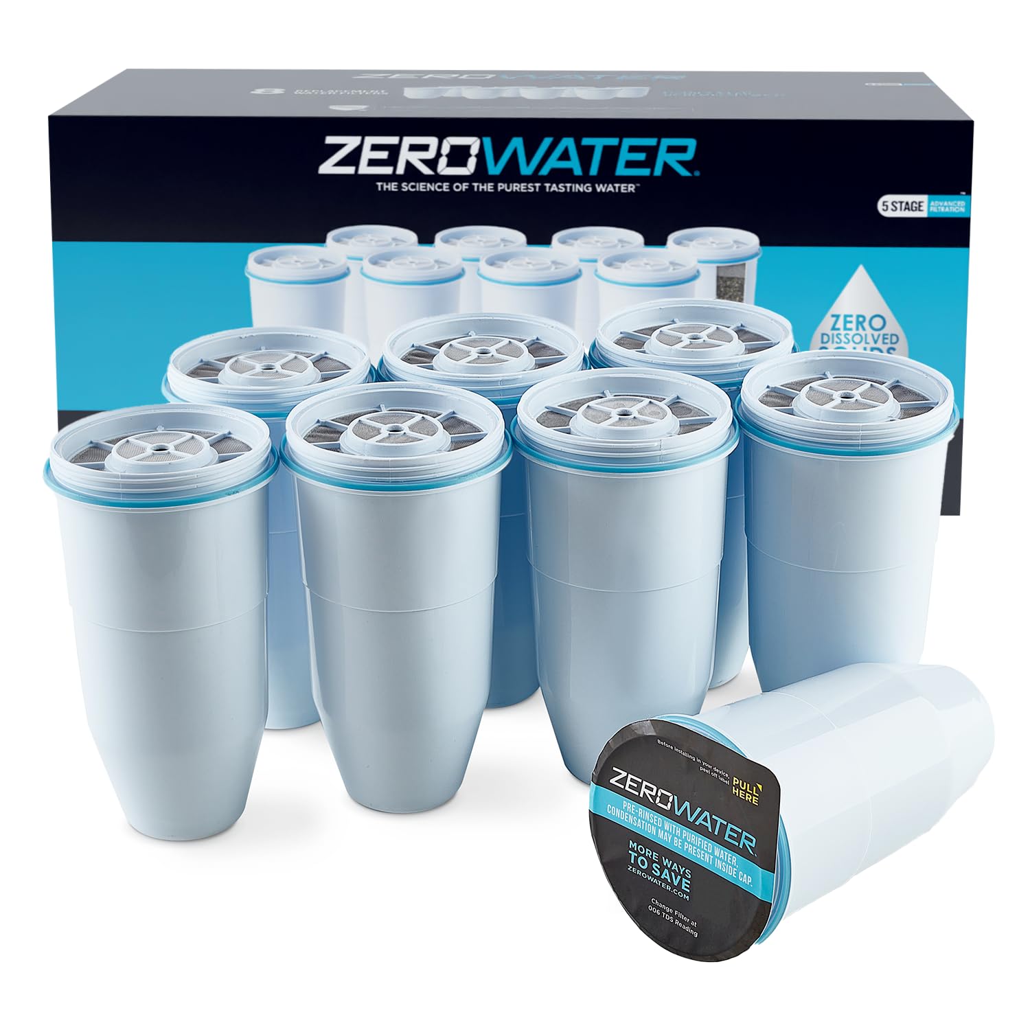 Filtro de Repuesto ZeroWater 5 Etapas 0 TDS IAPMO Certificado Paquete de 8
