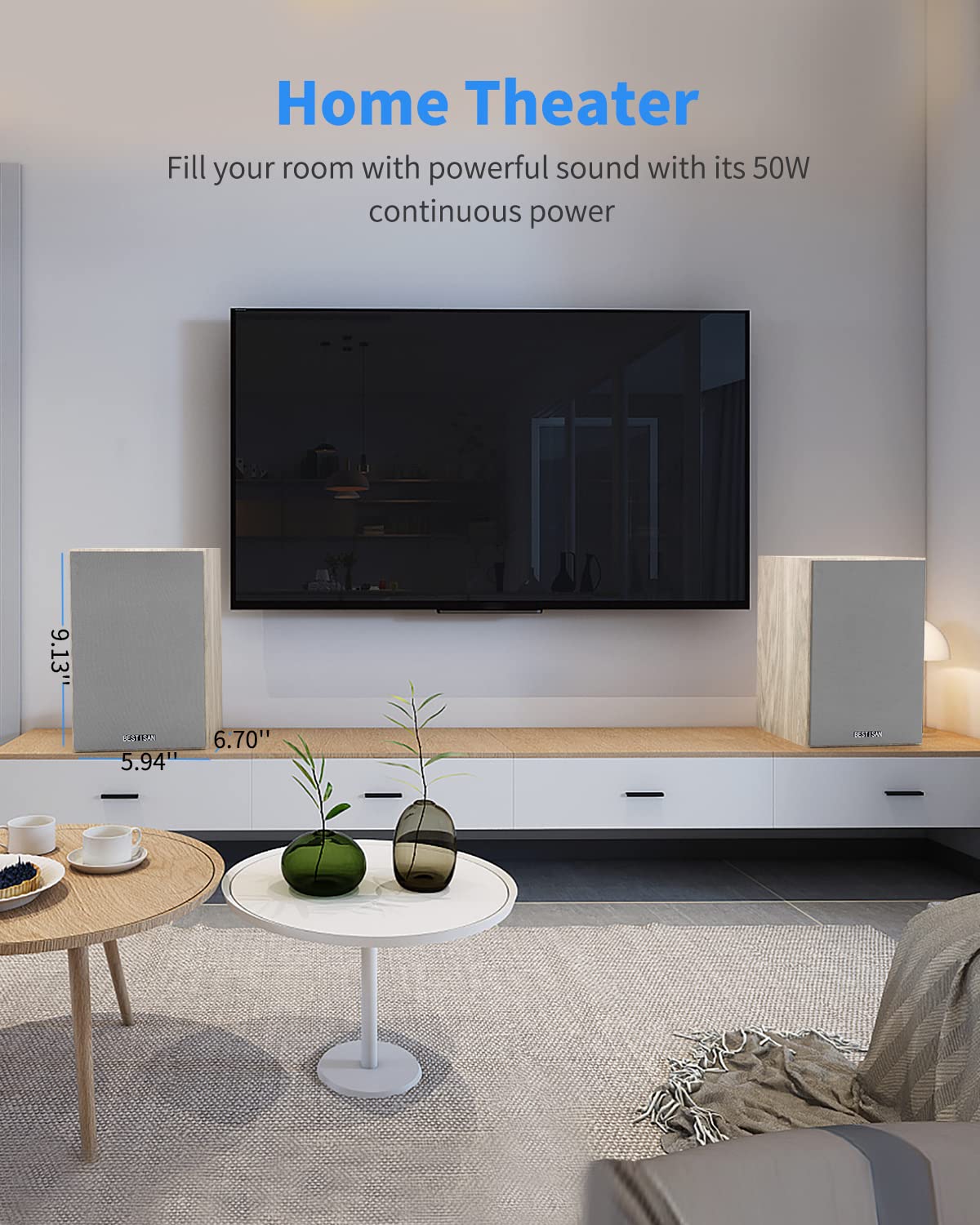 Altavoces Bluetooth BESTISAN Madera 50 W para Audio en el Hogar