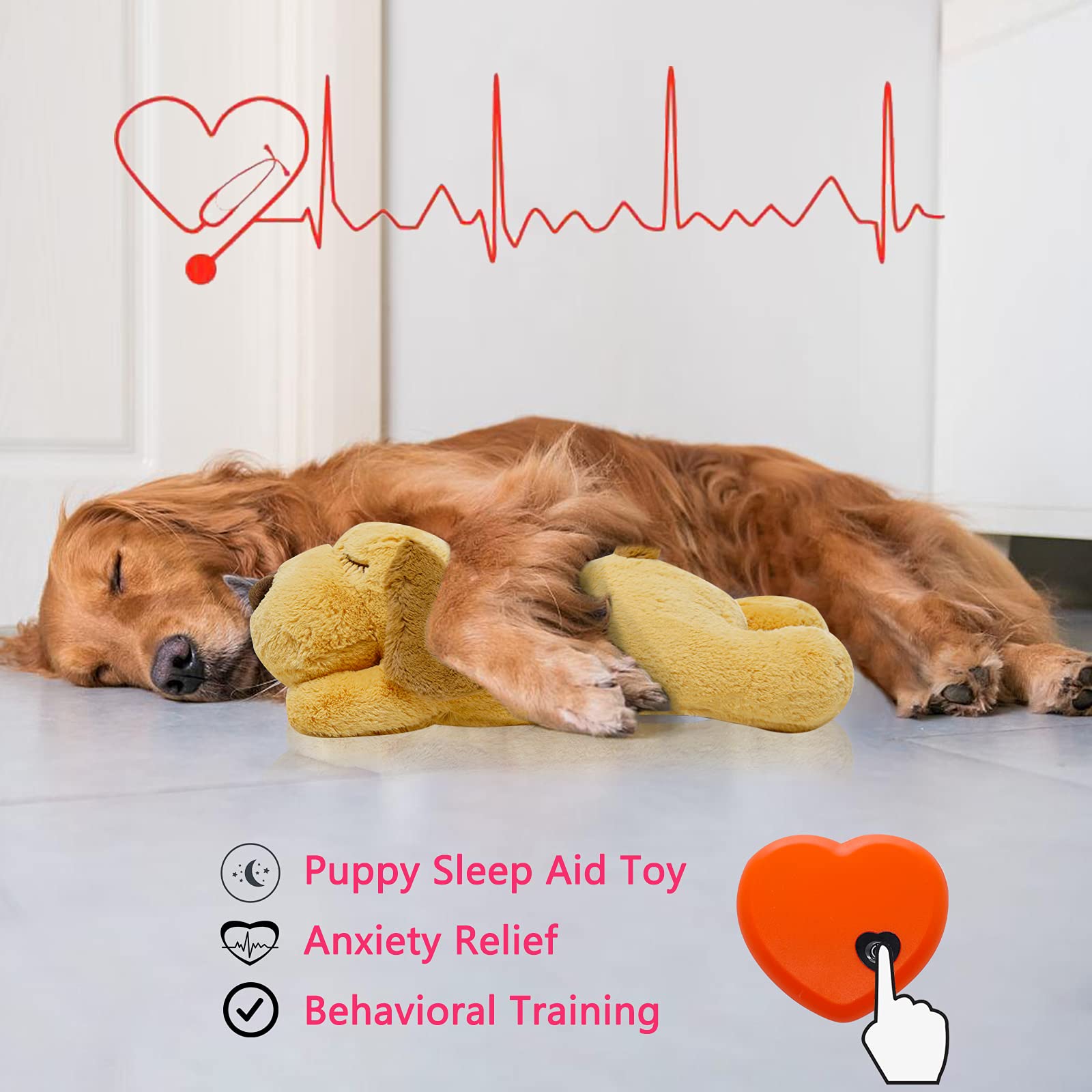HonourHope Juguete de latido para perro para aliviar la ansiedad, juguete de peluche suave para mascotas calmante cachorro, juguete de ayuda para entrenamiento de comportamiento, almohada para cachorros, gatos, gatos, mascotas - Perro
