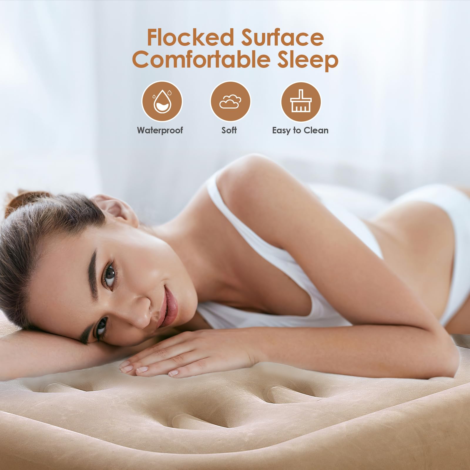 Colchón de Aire Queen con Bomba integrada, colchón Inflable de Lujo de 18 Pulgadas, colchón de soplado rápido de 3 Minutos con Doble cámara, Parte Superior cómoda, Cama de Aire Aterciopelada para el