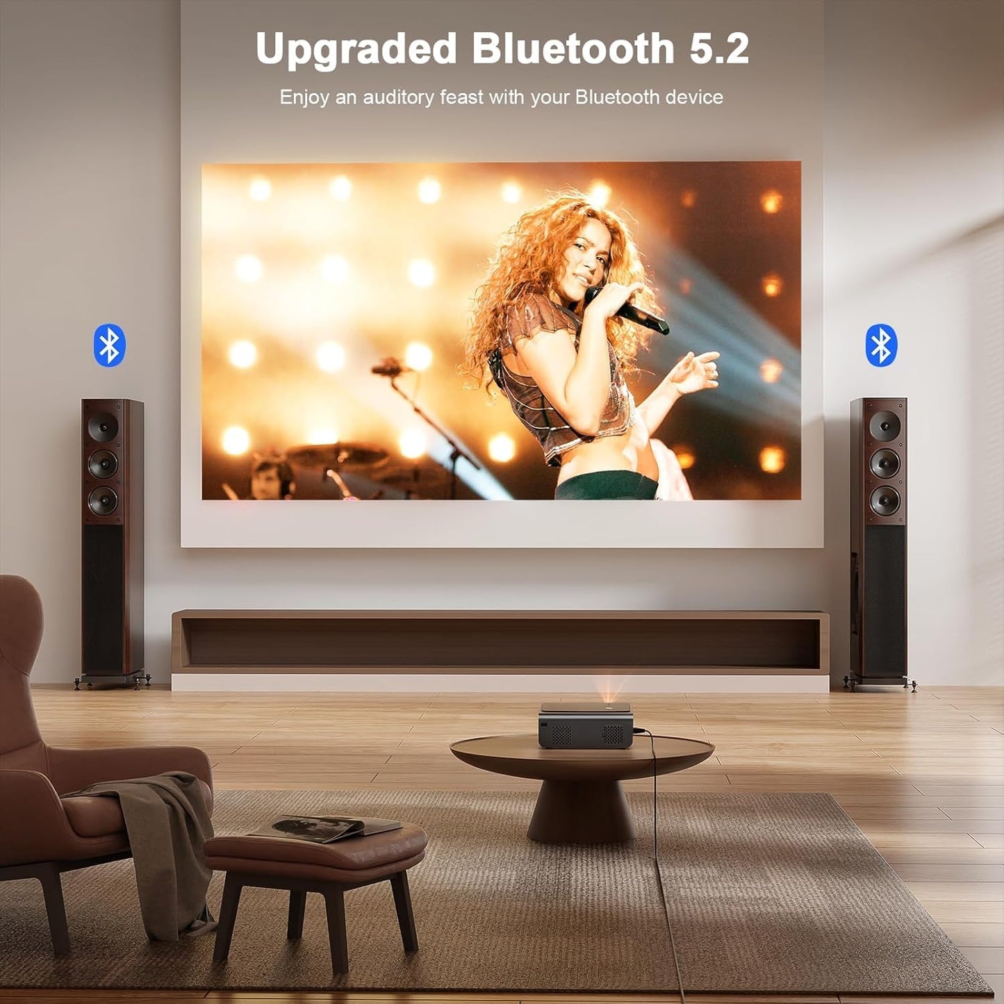 [Aplicaciones integradas y enfoque automático/piedra clave] Proyector inteligente con WiFi y Bluetooth, VOPLLS 1500 ANSI 4K proyector al aire última intervensión, proyector inalámbrico portátil para