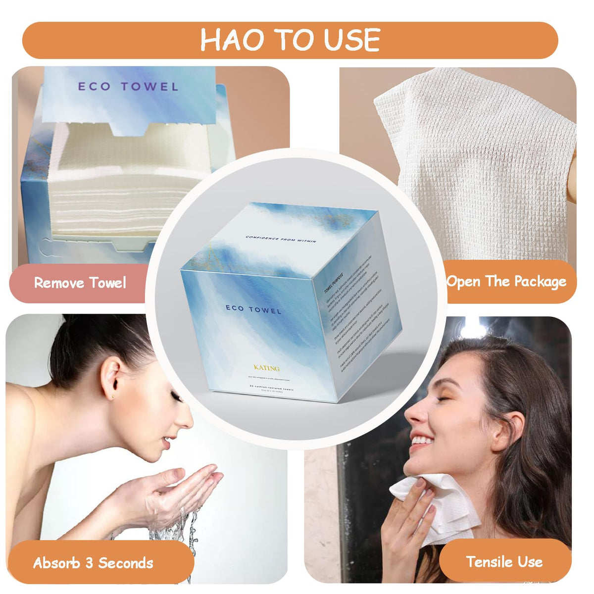 Toallas faciales desechables biodegradables suaves para piel sensible, paños sin pelusa para lavado facial, cuidado de la piel y eliminación de maquillaje, toallas húmedas y secas, 50 hojas (2)