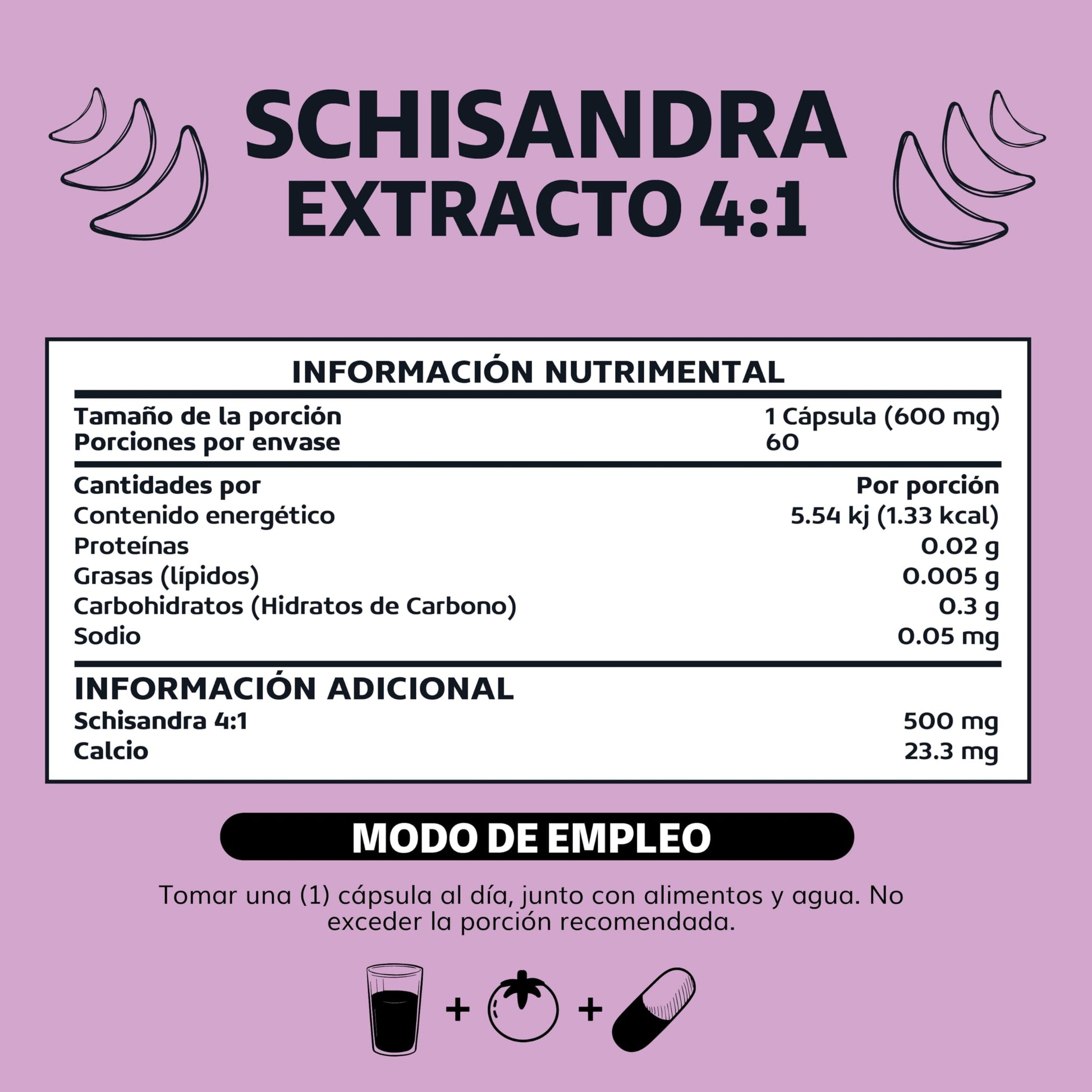 Beyond Vitamins | Schisandra Extracto 4:1 500mg, Cápsulas VCaps veganas, 60 cápsulas