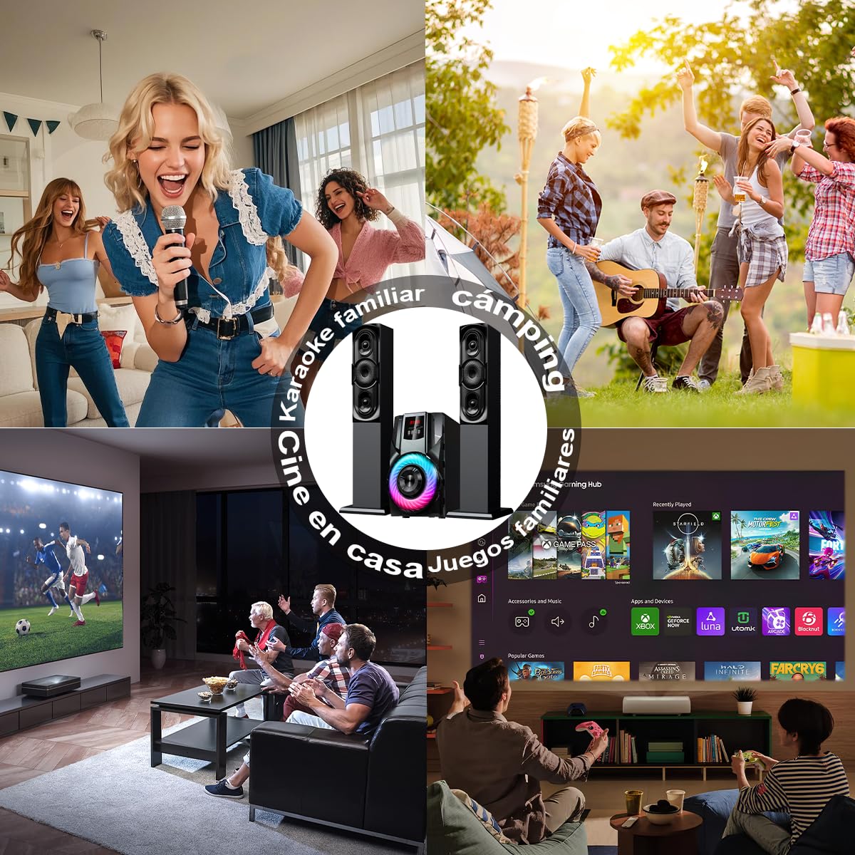 D&M 2L6 Sonido Teatro en casa,con Subwoofer - Sistema de Sonido Envolvente 3 en 1 Separado,para TV Juegos de PC HD-ARC/BT 5.4/óptica/AUX/USB Conexión 5 Modos EQ Graves Profundos